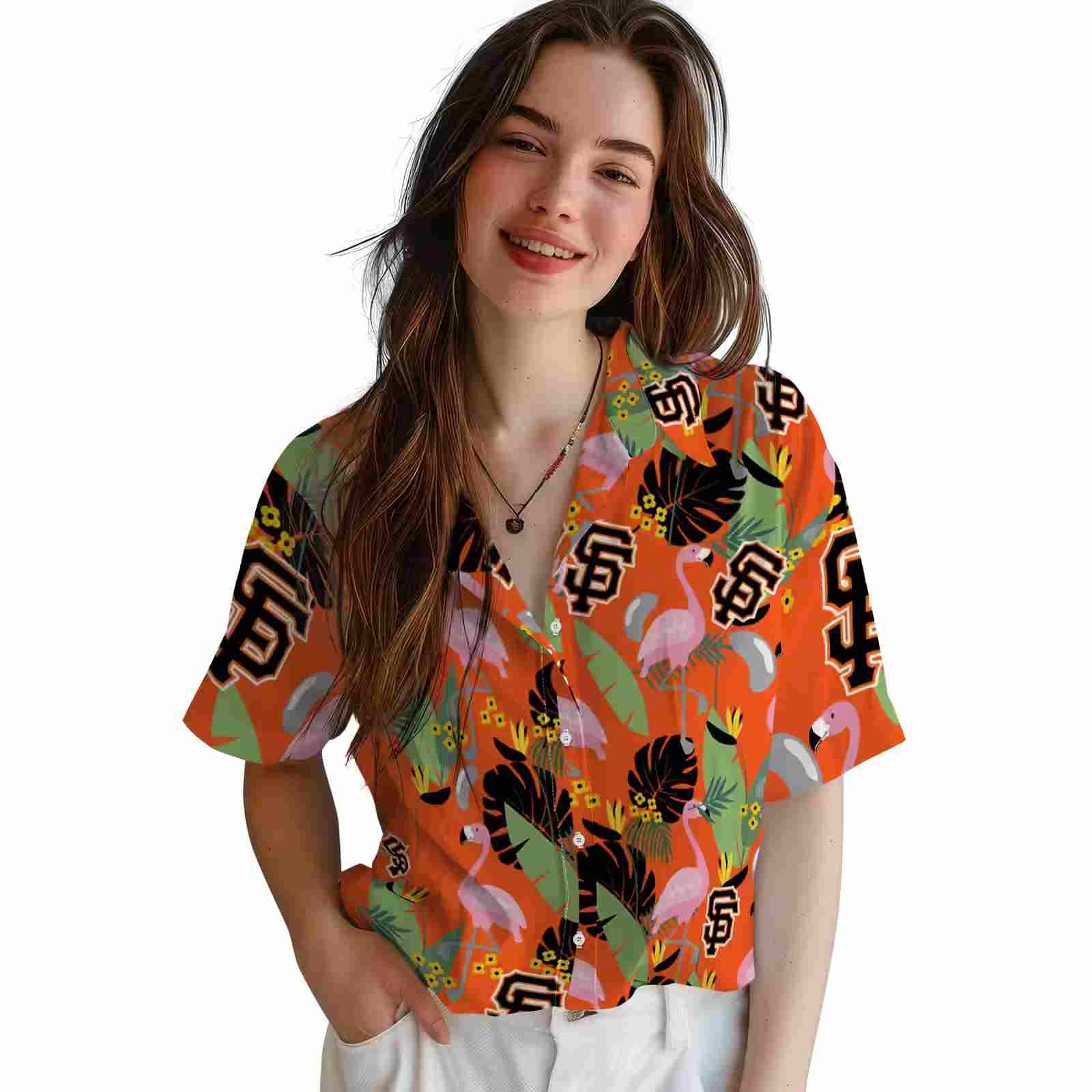 san francisco giants flamingo leaves orange hawaiian shirt latest model