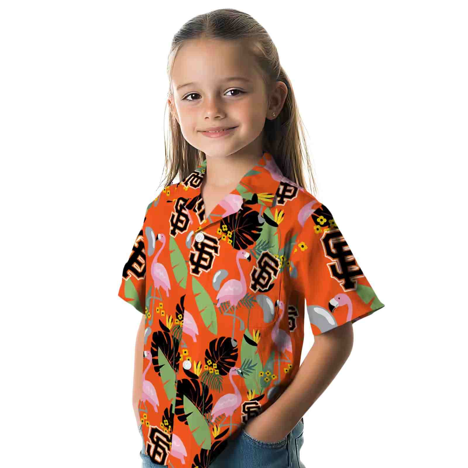 san francisco giants flamingo leaves orange hawaiian shirt premium grade