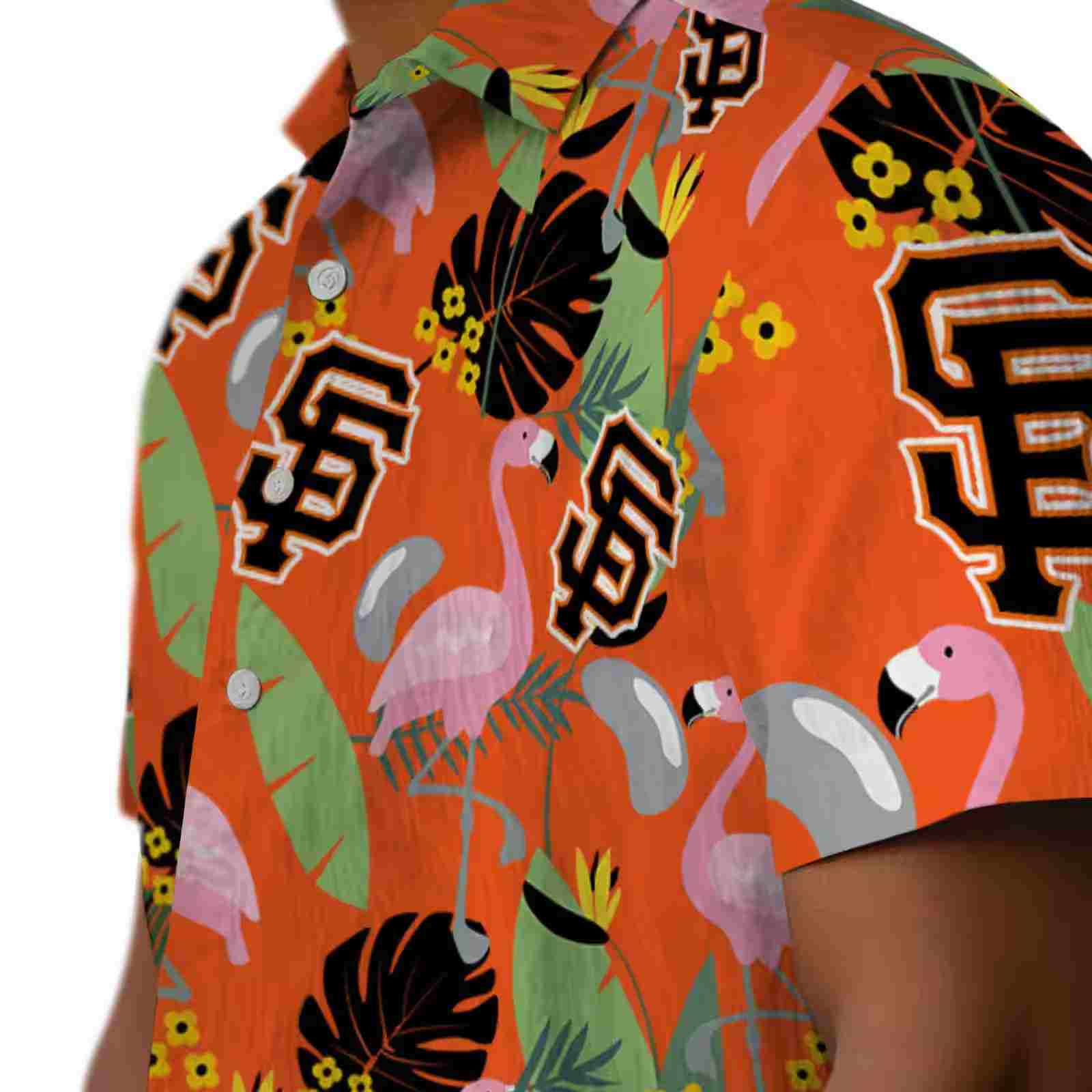 san francisco giants flamingo leaves orange hawaiian shirt trendy