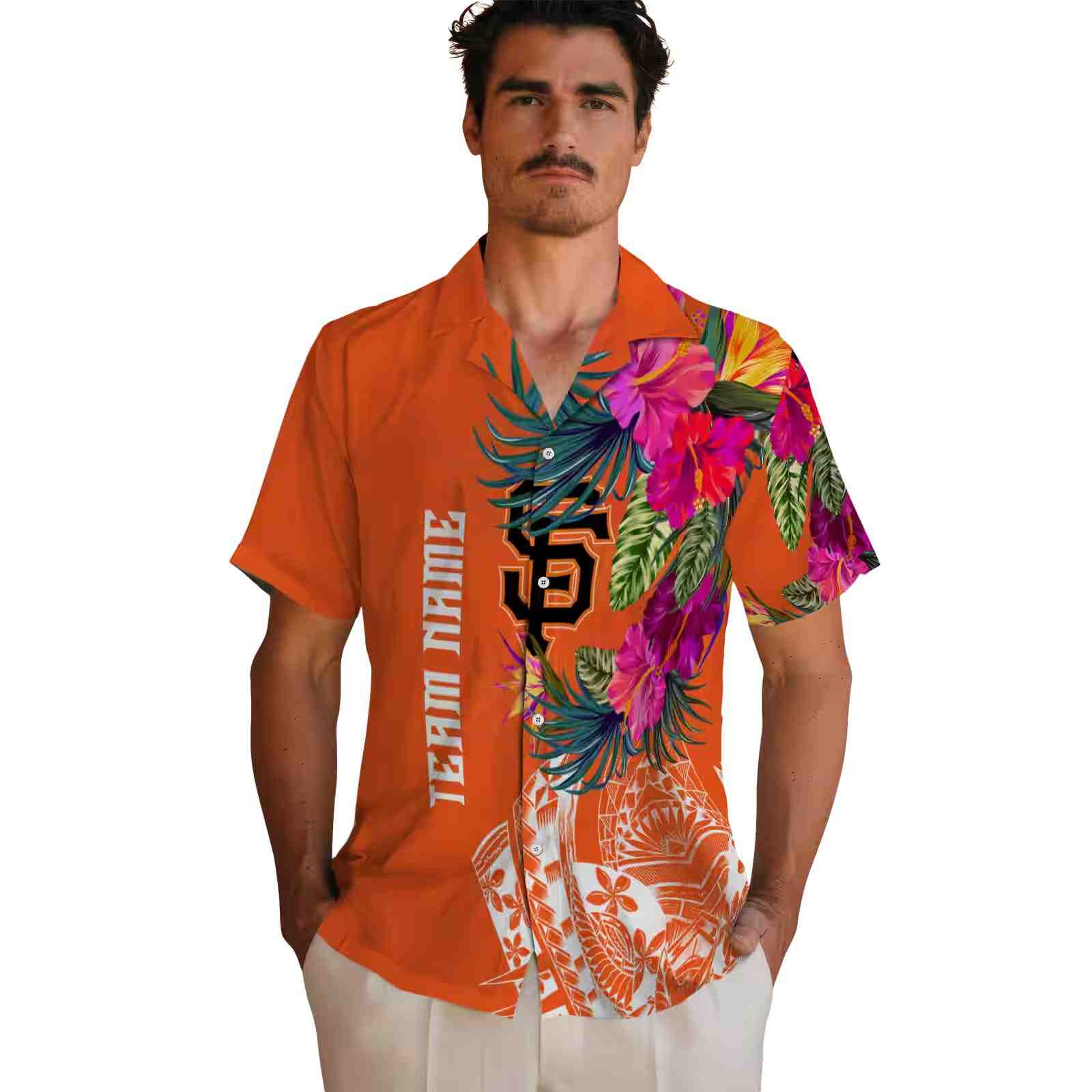 san francisco giants floral polynesian orange hawaiian shirt fashion forward