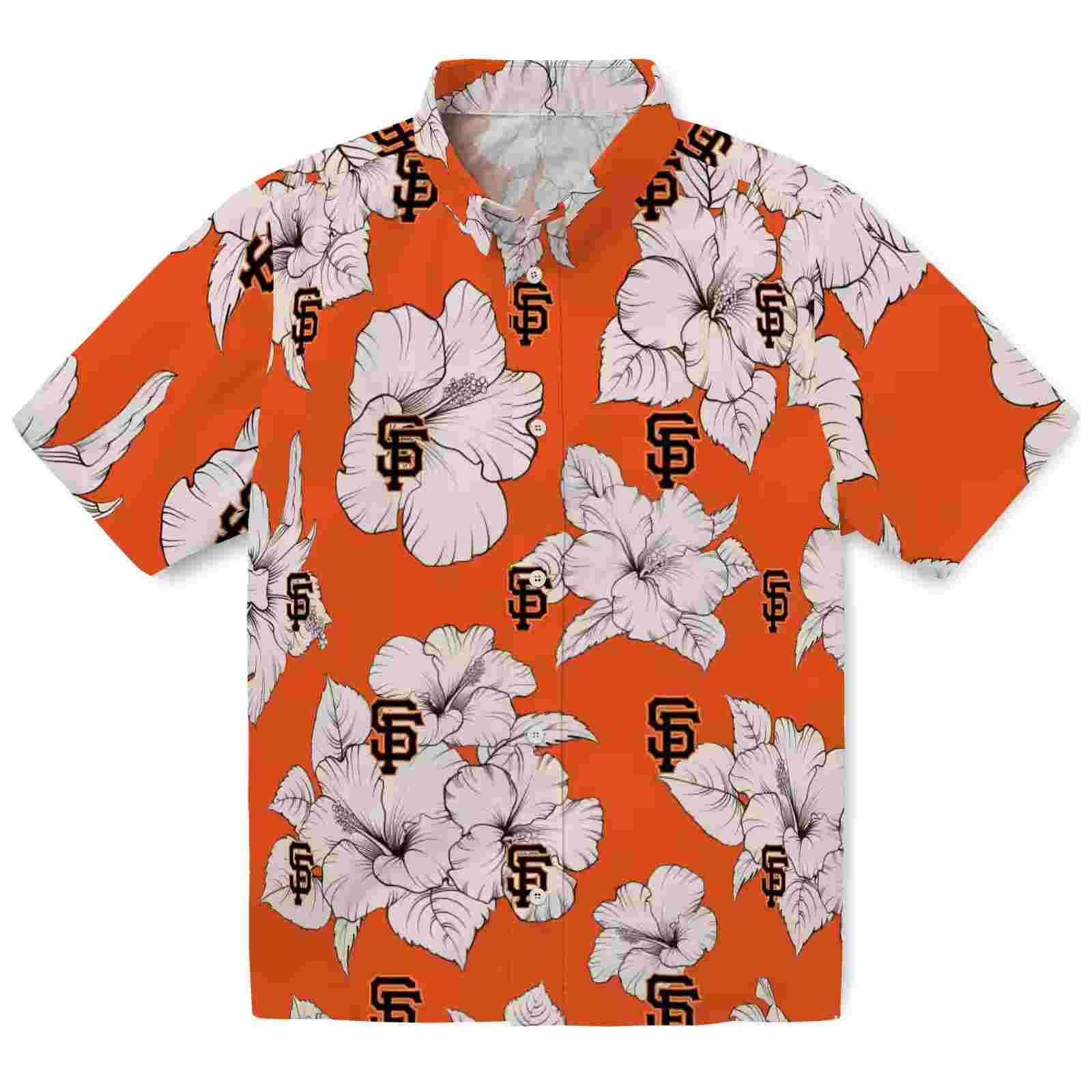 San Francisco Giants Hibiscus Blooms Orange White Hawaiian Shirt