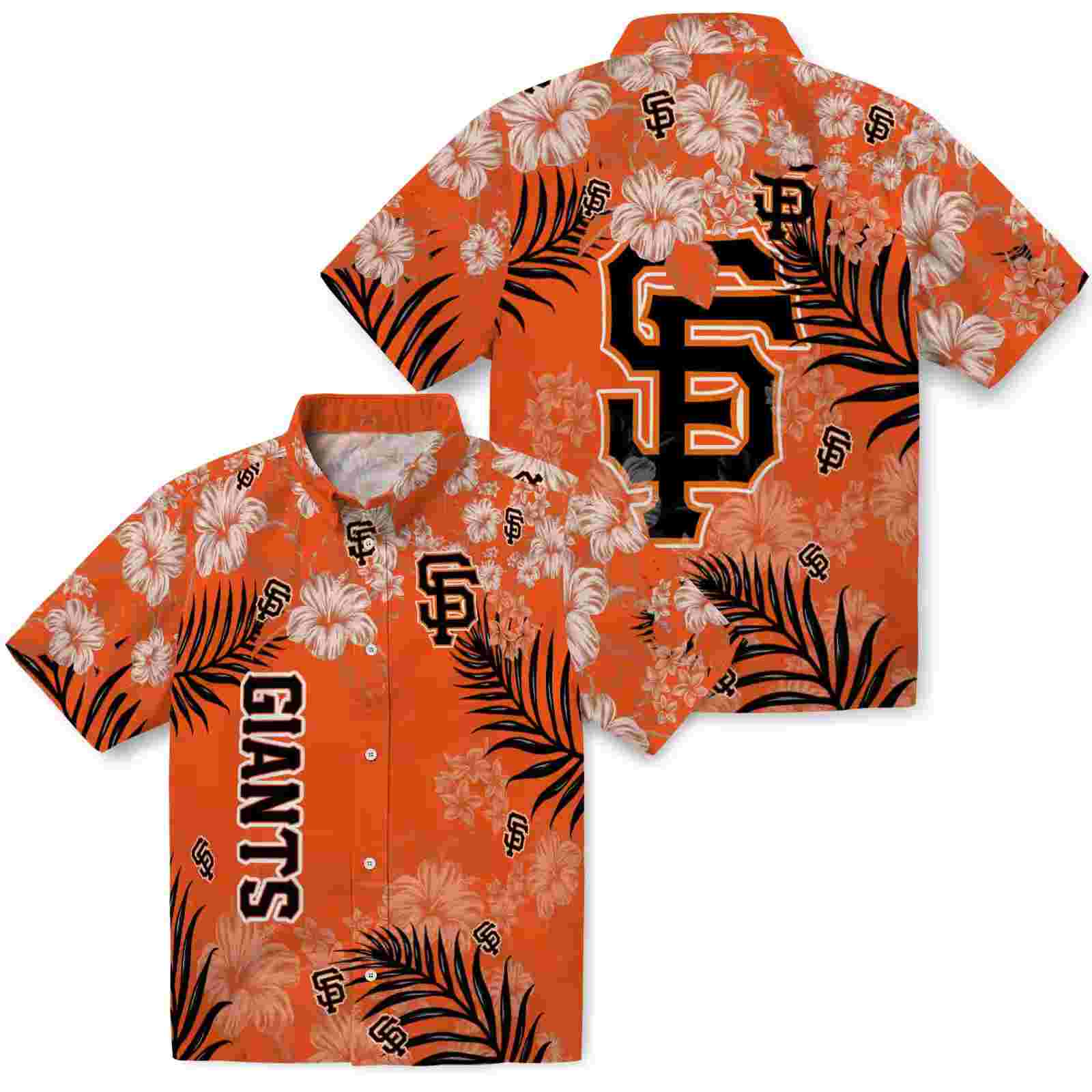 san francisco giants hibiscus print orange hawaiian shirt high quality