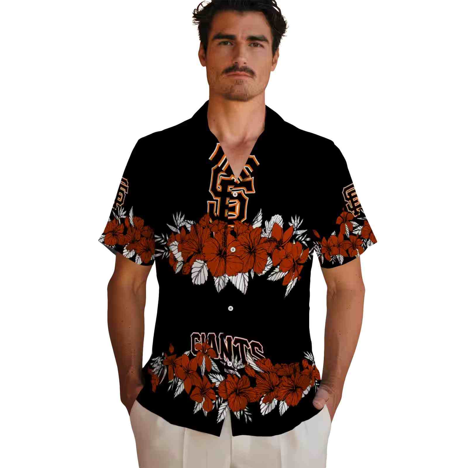 san francisco giants hibiscus stripe orange black hawaiian shirt fashion forward