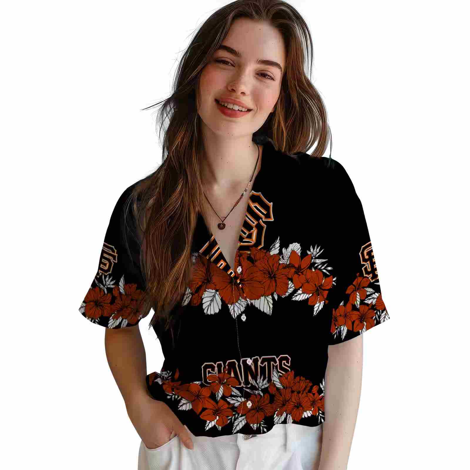 san francisco giants hibiscus stripe orange black hawaiian shirt latest model