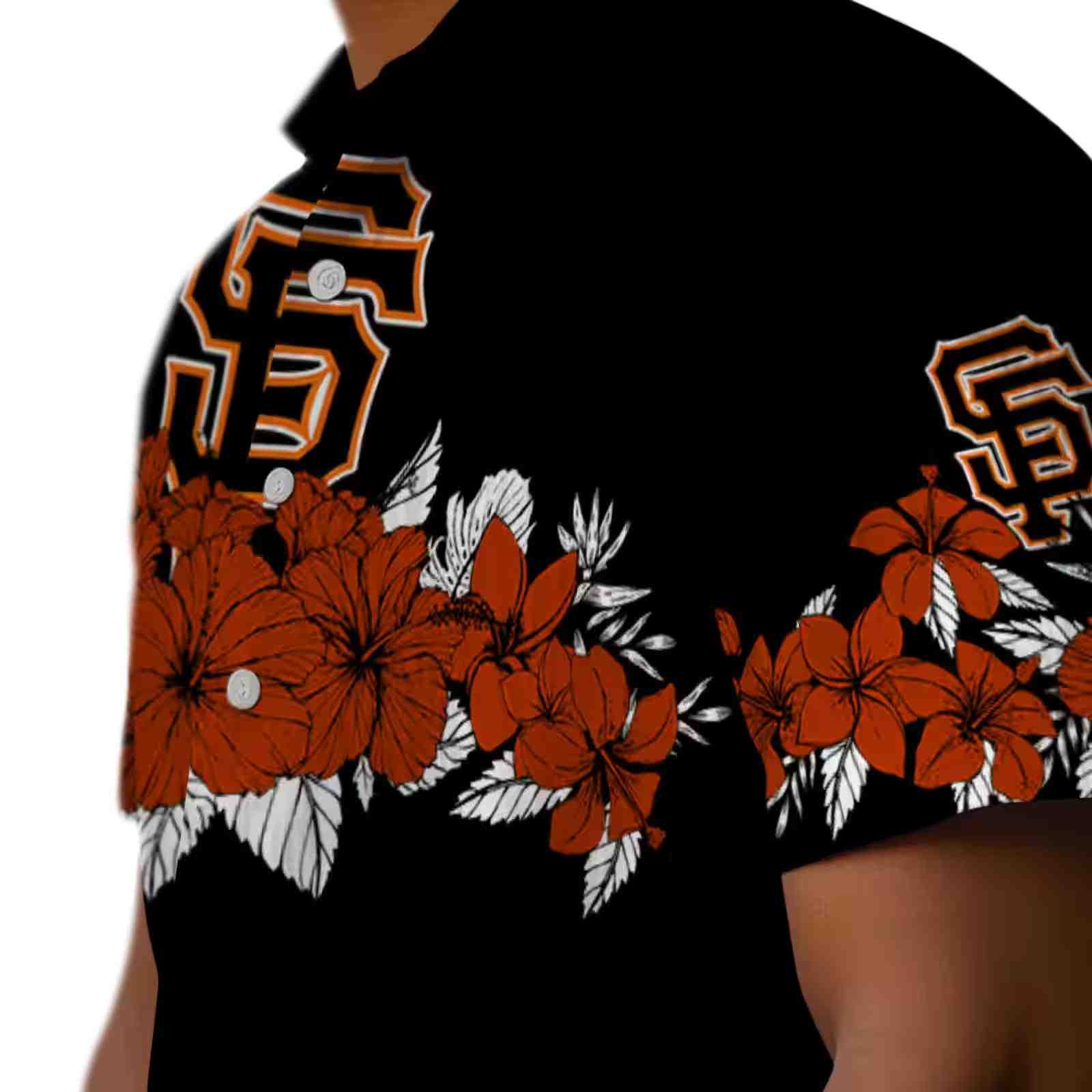 san francisco giants hibiscus stripe orange black hawaiian shirt trendy