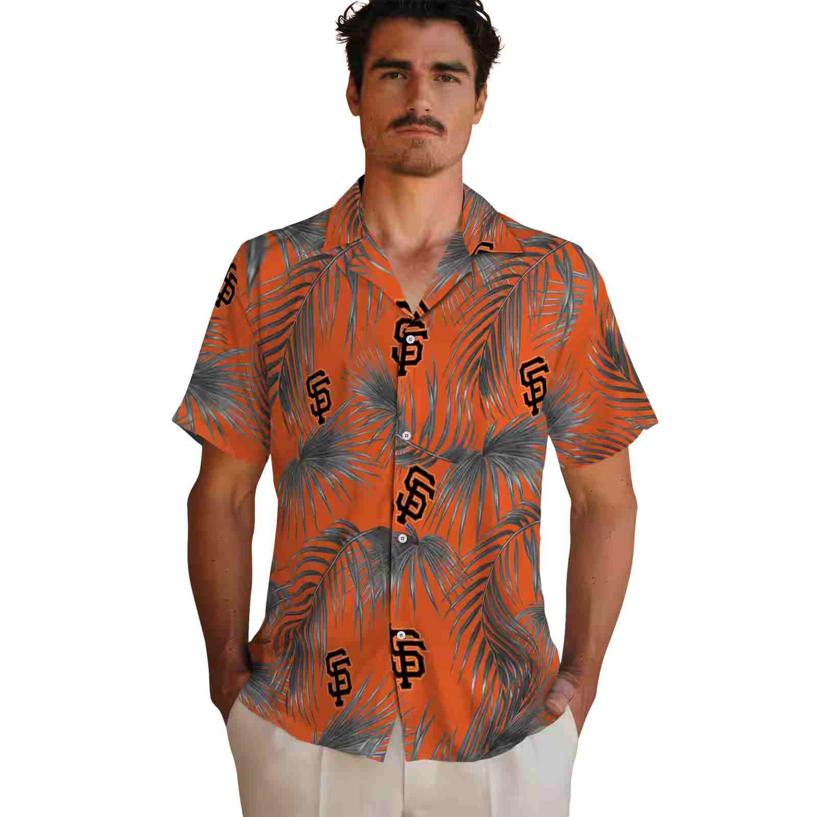 san francisco giants leafy palms orange hawaiian shirt fashion forward