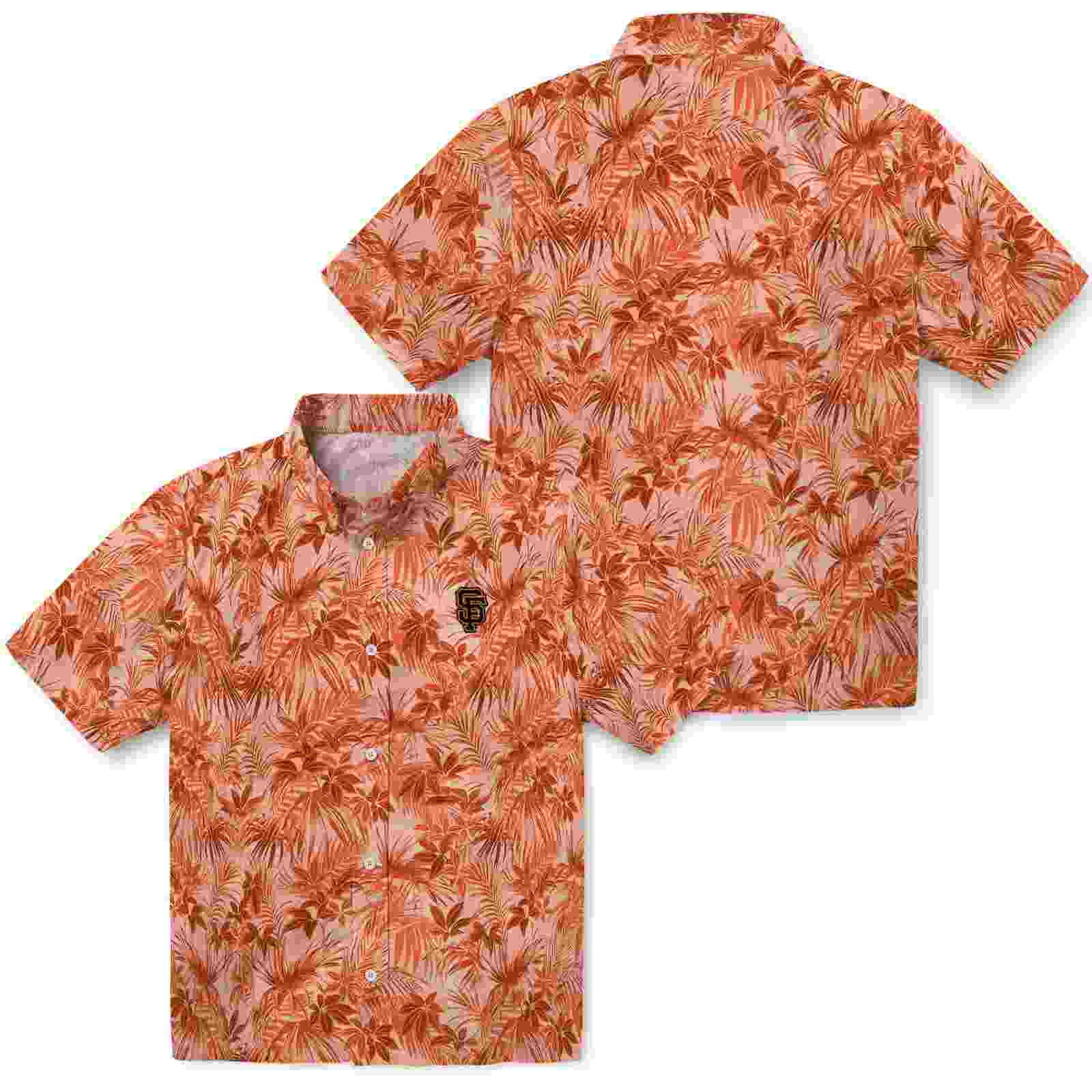 san francisco giants leafy pattern orange hawaiian shirt high quality