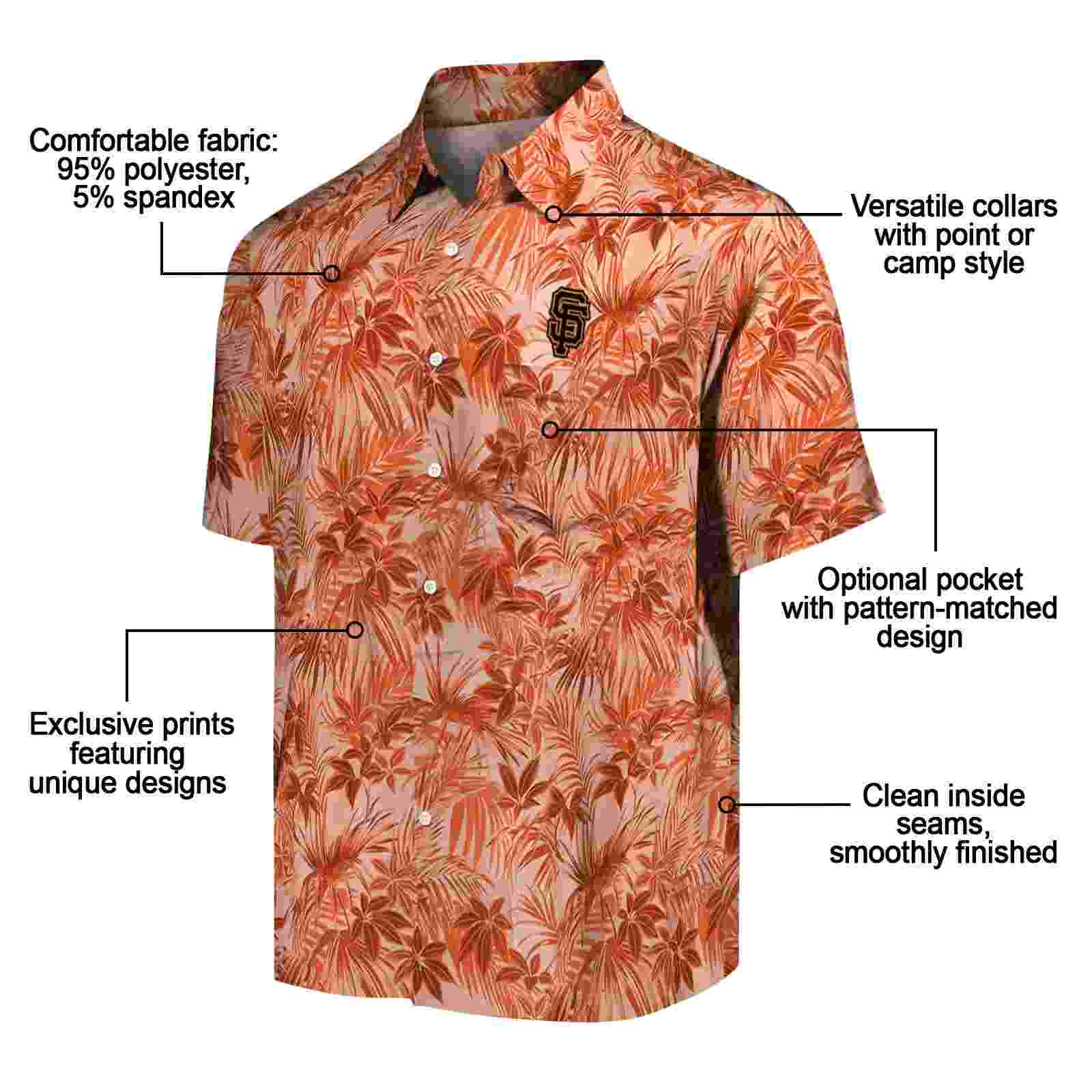 san francisco giants leafy pattern orange hawaiian shirt new arrival