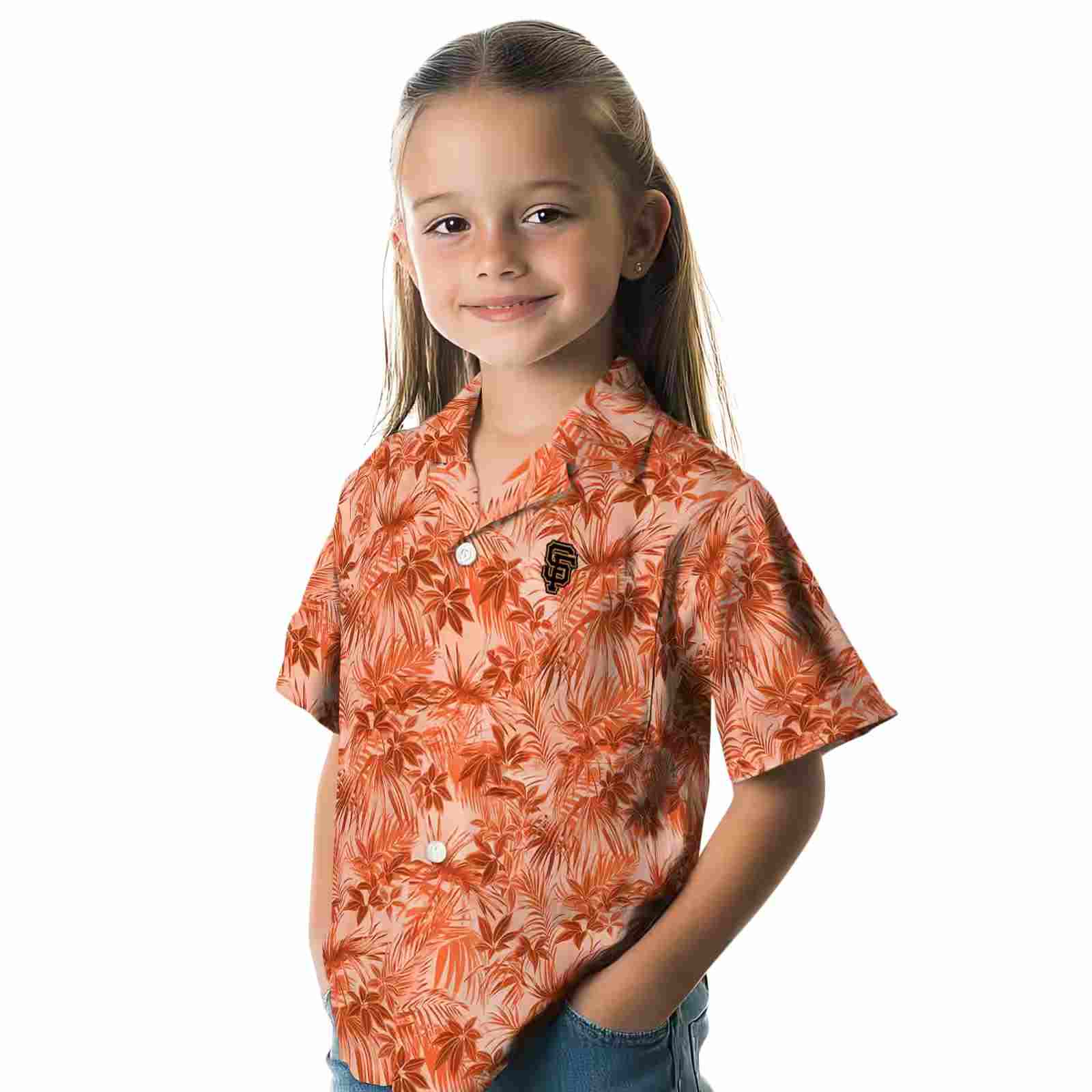 san francisco giants leafy pattern orange hawaiian shirt premium grade