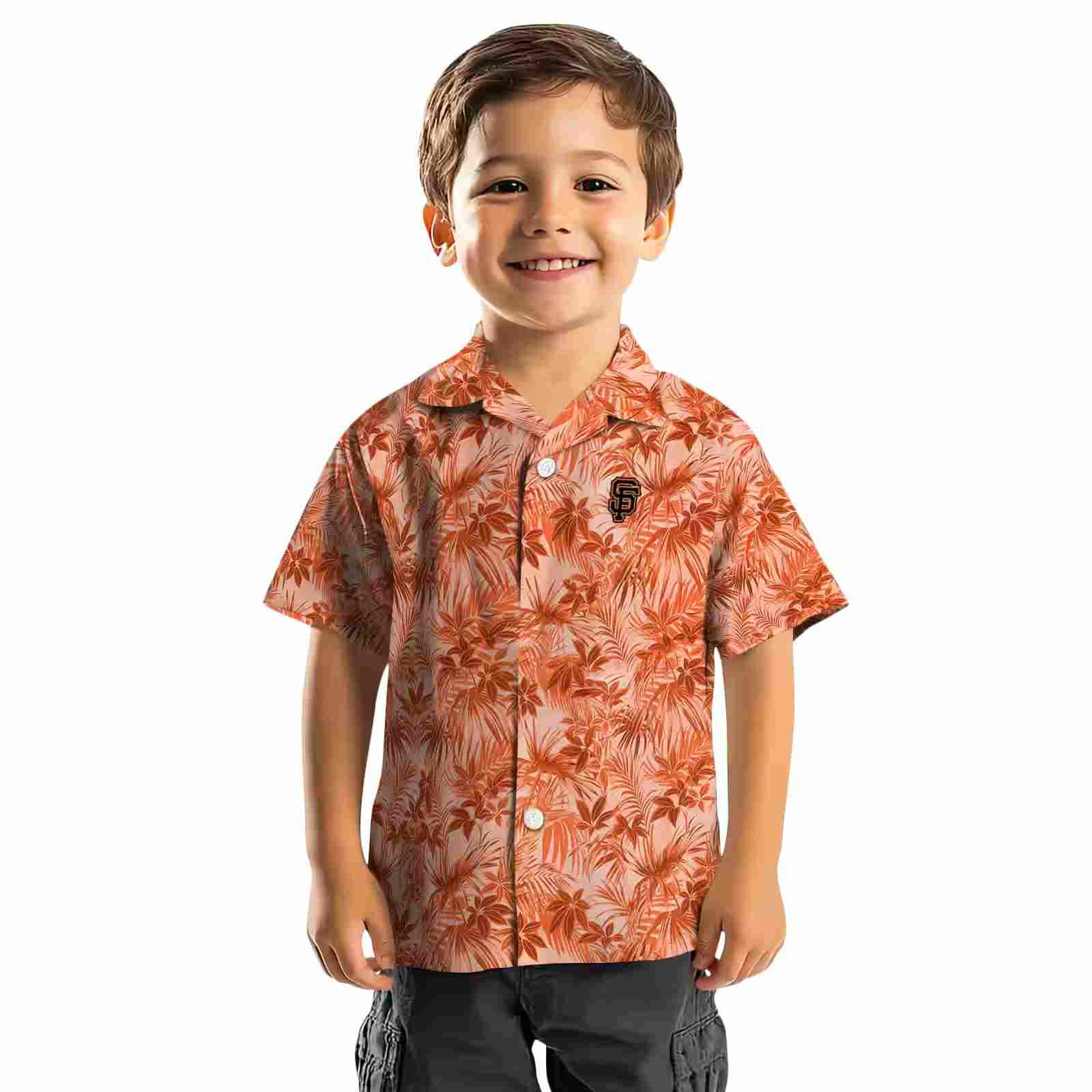 san francisco giants leafy pattern orange hawaiian shirt top rated