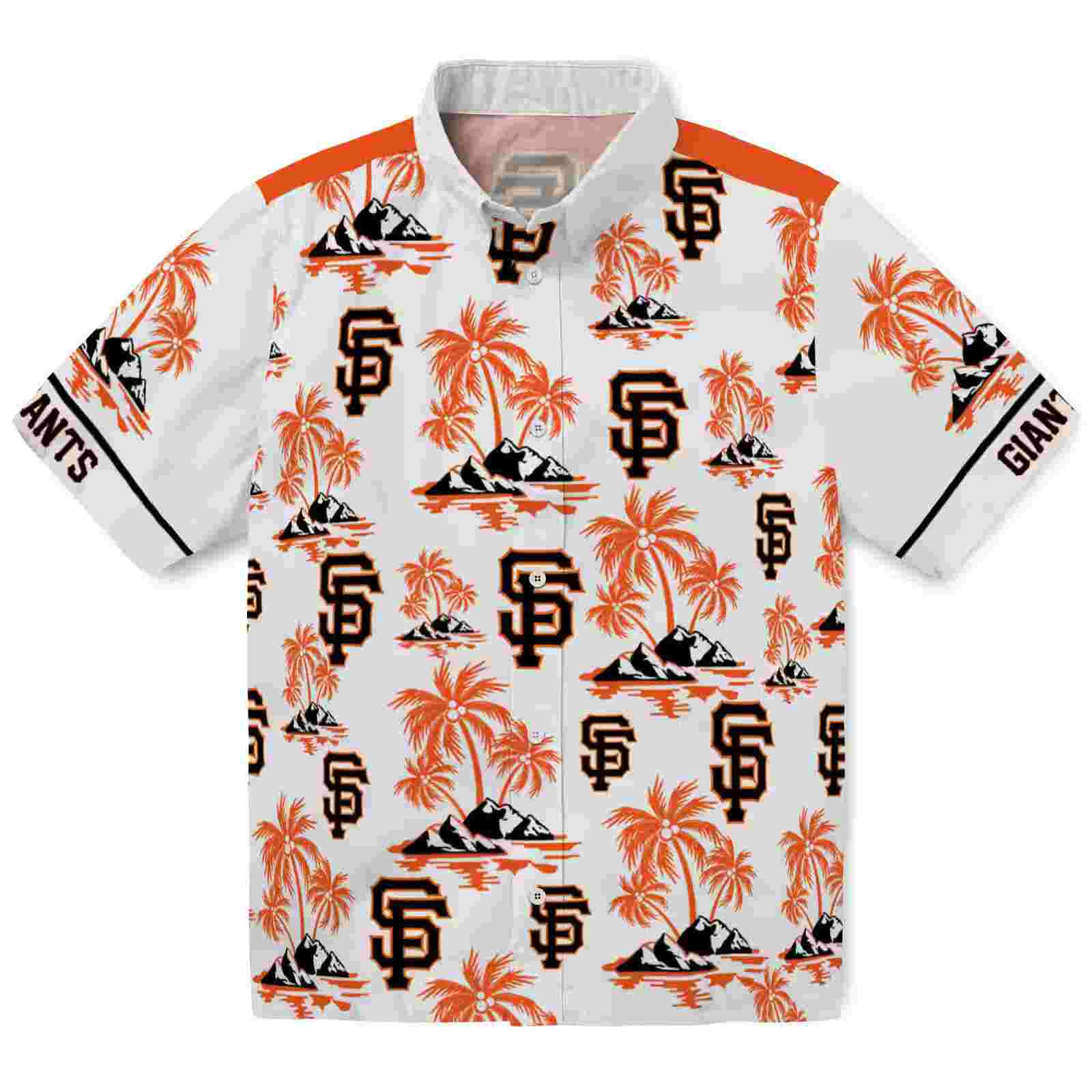 San Francisco Giants Palm Island Print Orange White Hawaiian Shirt