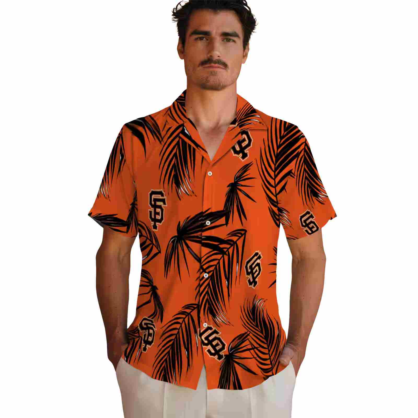 san francisco giants palm leaf orange hawaiian shirt fashion forward