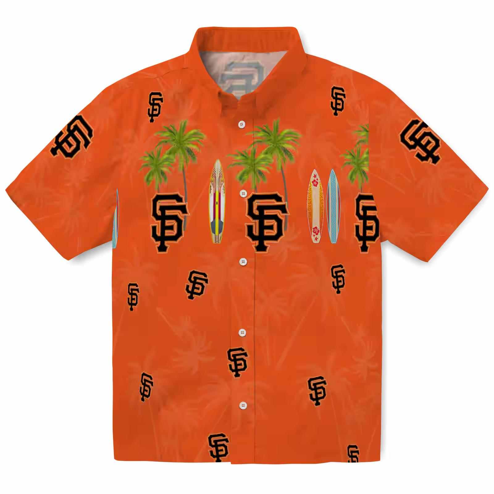 San Francisco Giants Surfboard Palm Orange Hawaiian Shirt