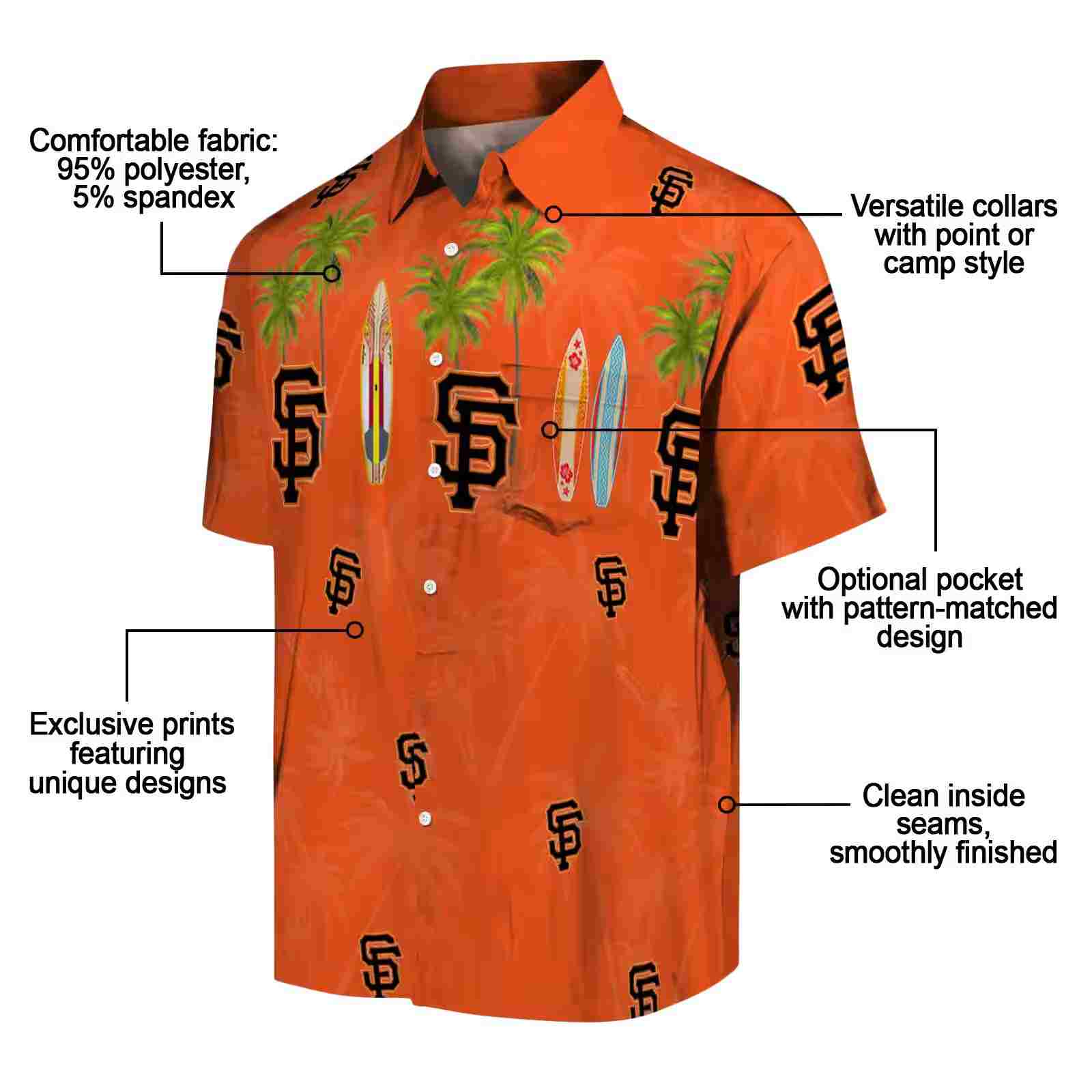 san francisco giants surfboard palm orange hawaiian shirt new arrival