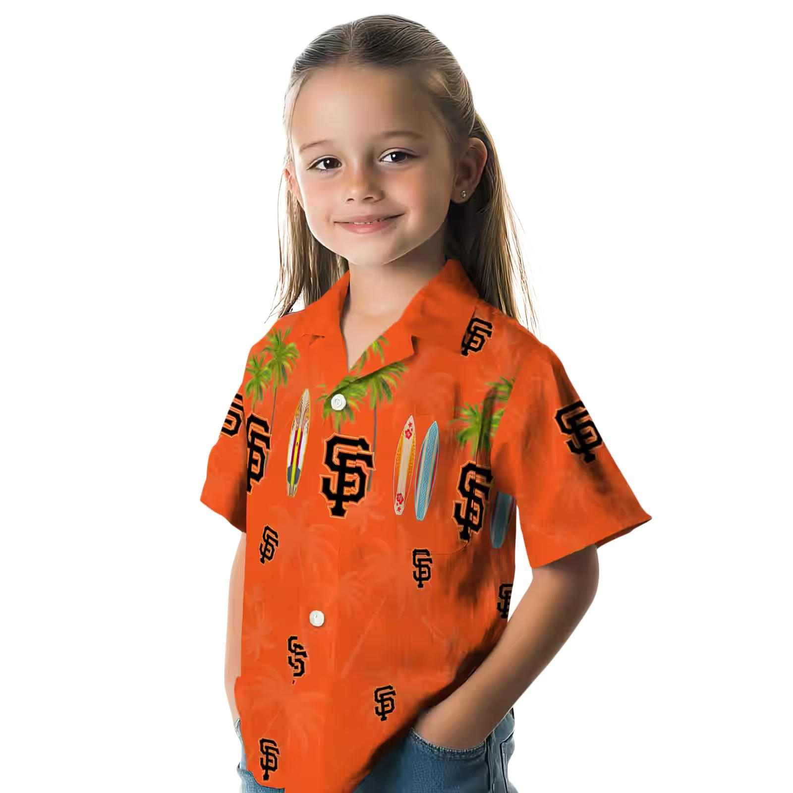 san francisco giants surfboard palm orange hawaiian shirt premium grade