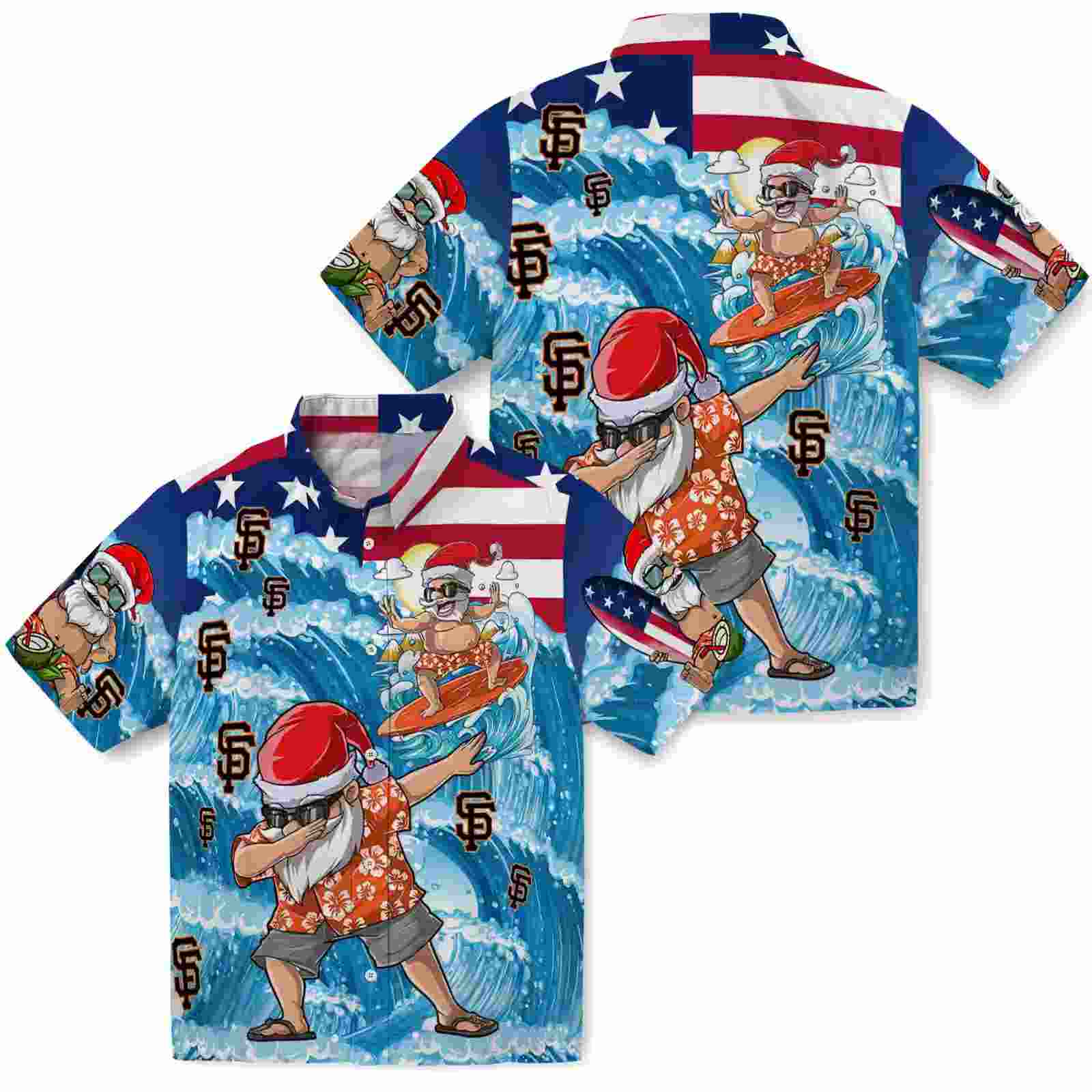 san francisco giants surfing santa blue hawaiian shirt high quality