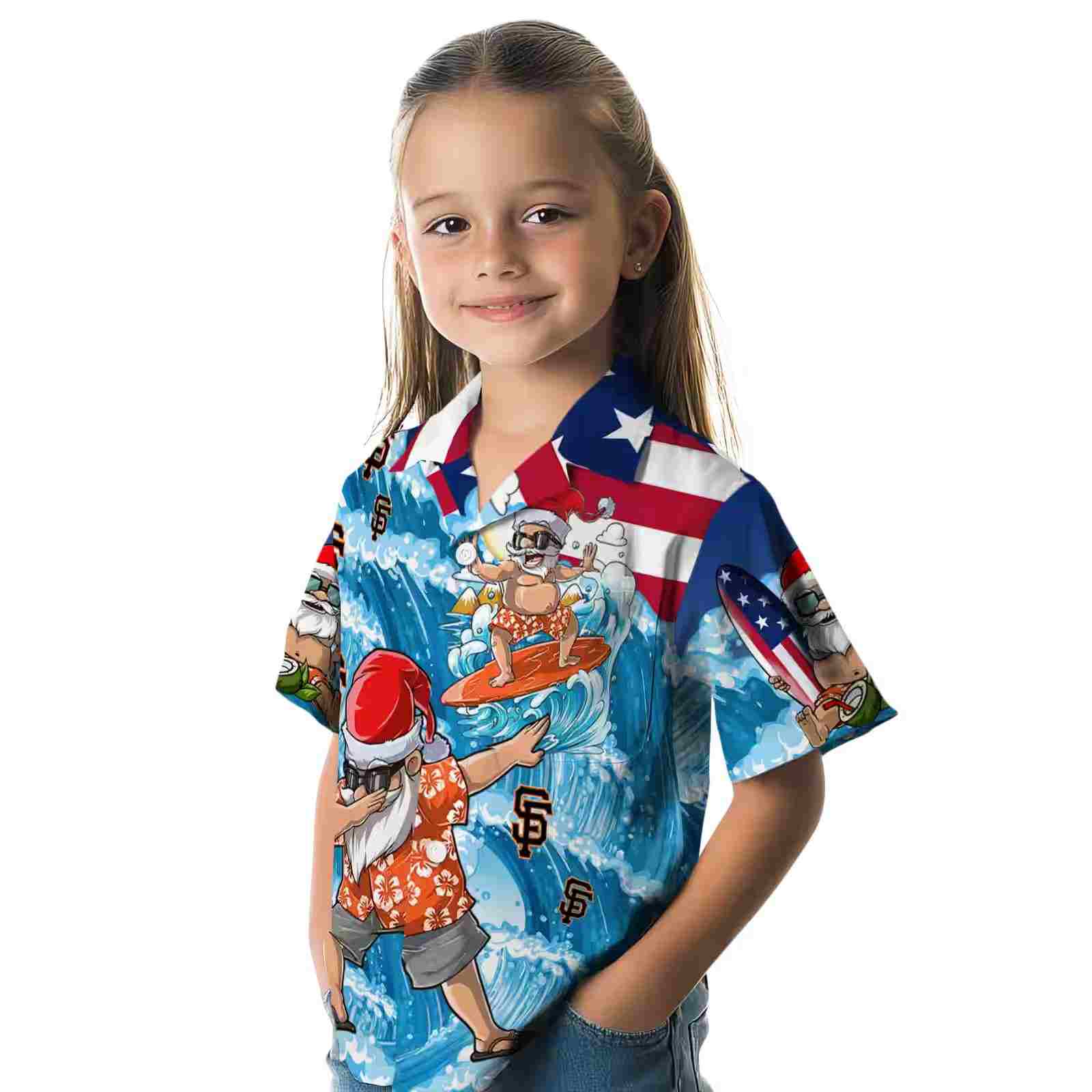 san francisco giants surfing santa blue hawaiian shirt premium grade