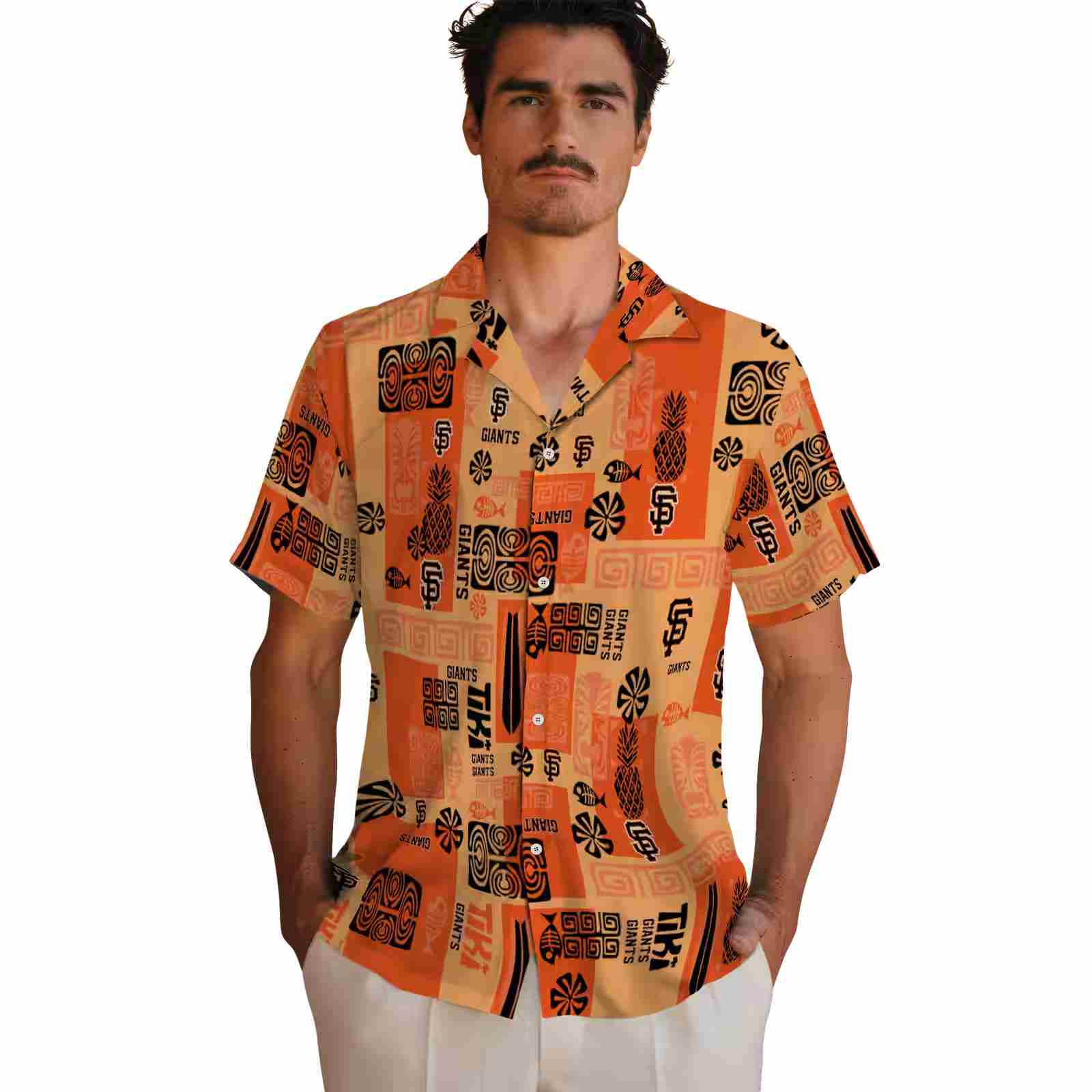 san francisco giants tribal symbols orange hawaiian shirt fashion forward