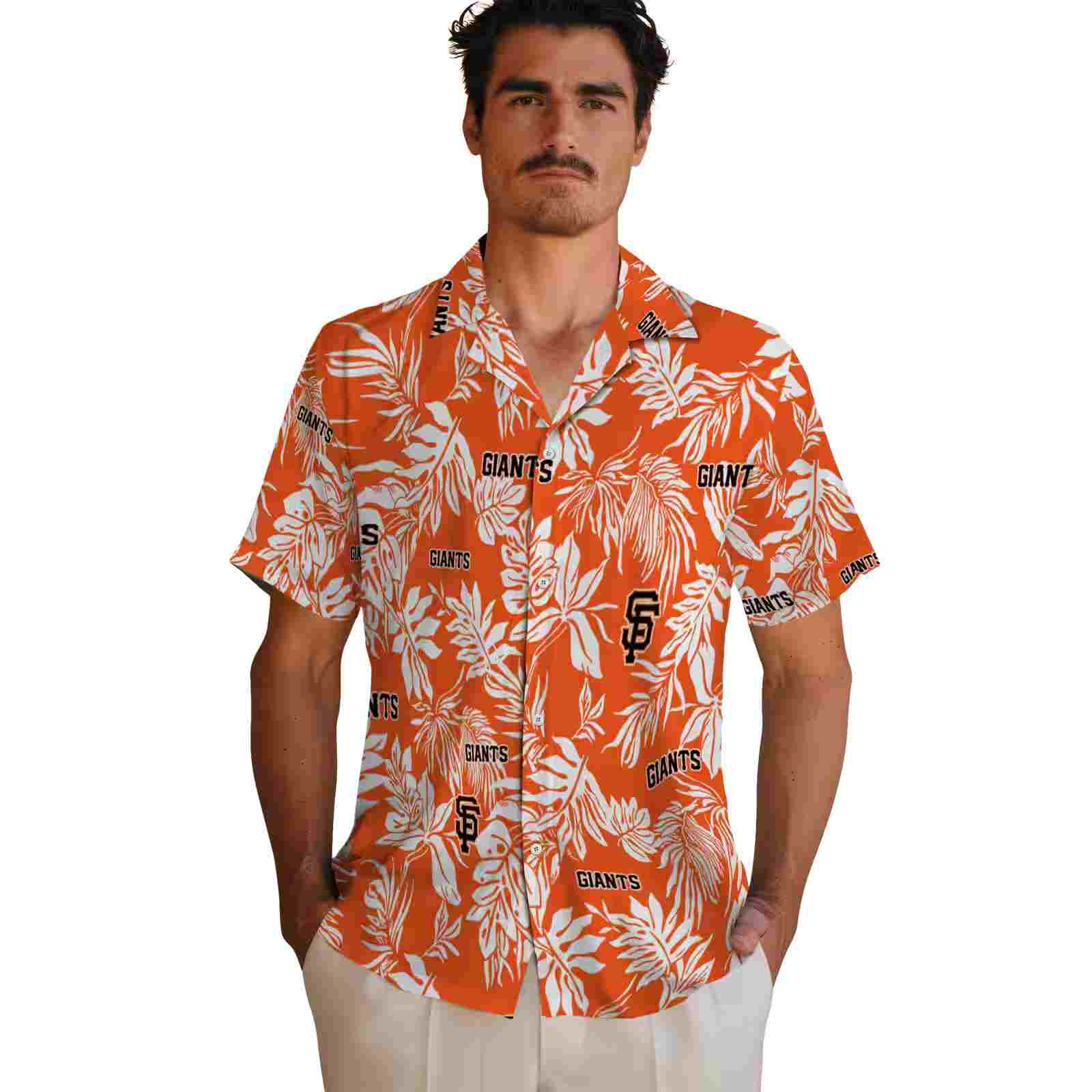 san francisco giants tropical leaf orange white hawaiian shirt fashion forward