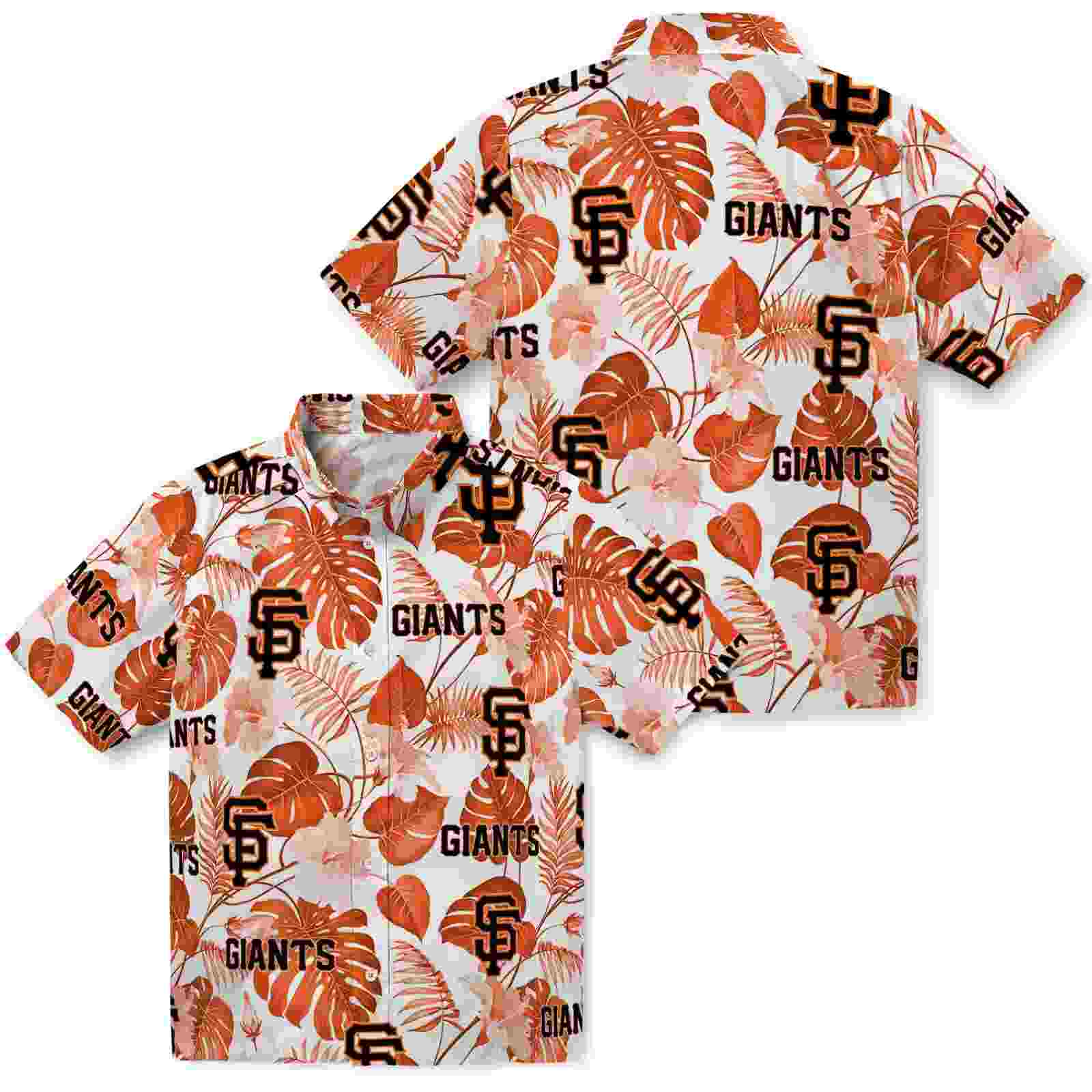 san francisco giants tropical plants orange white hawaiian shirt high quality