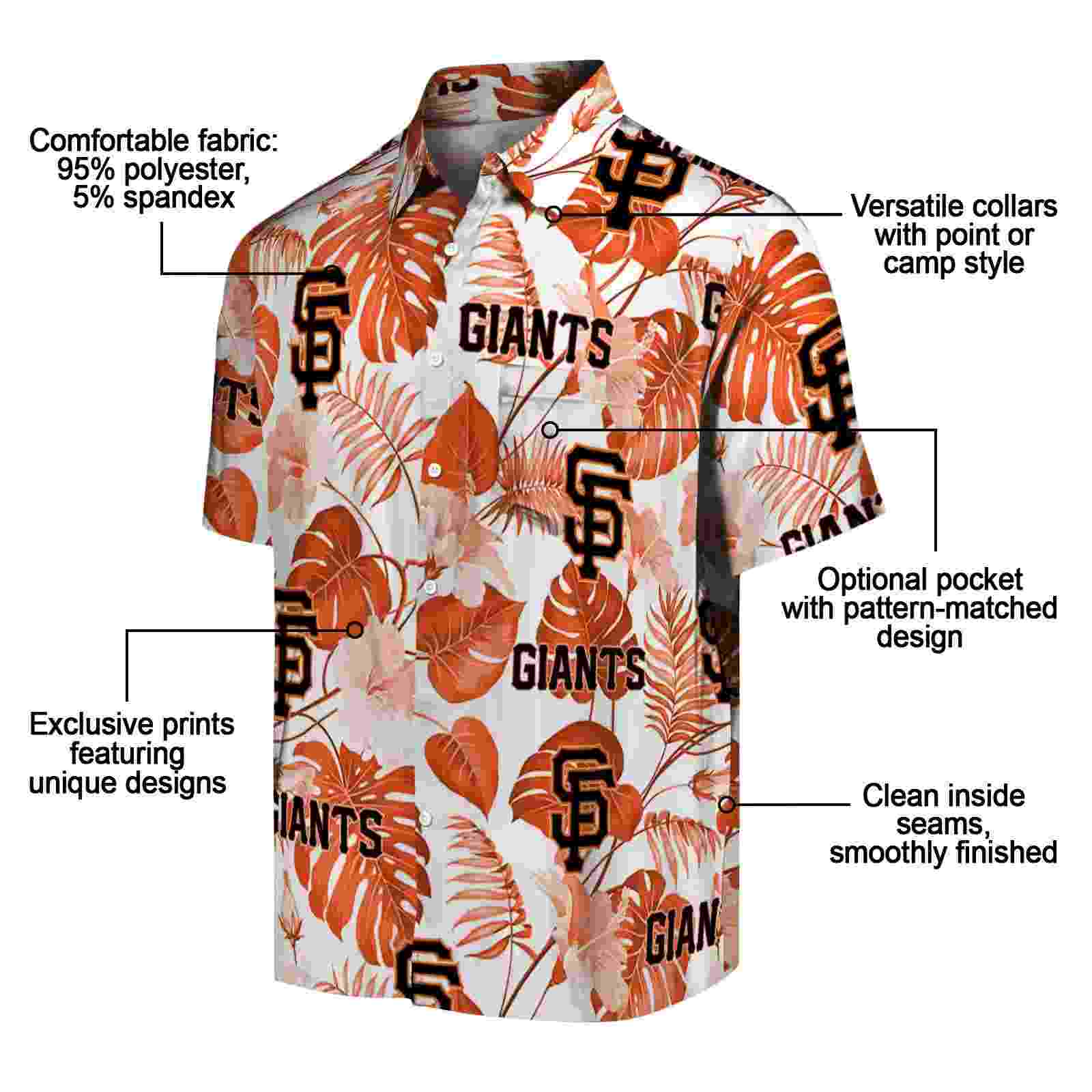 san francisco giants tropical plants orange white hawaiian shirt new arrival