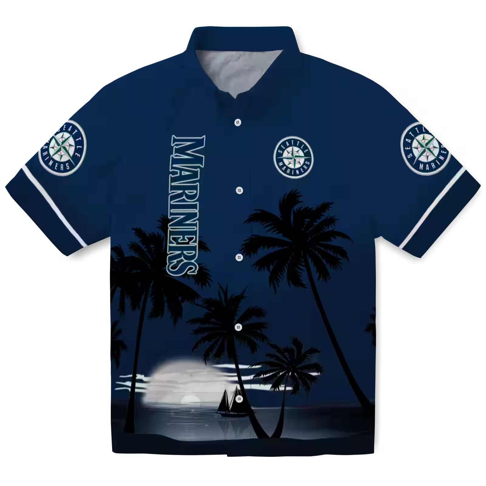 Seattle Mariners Beach Sunset Navy Blue Black Hawaiian Shirt