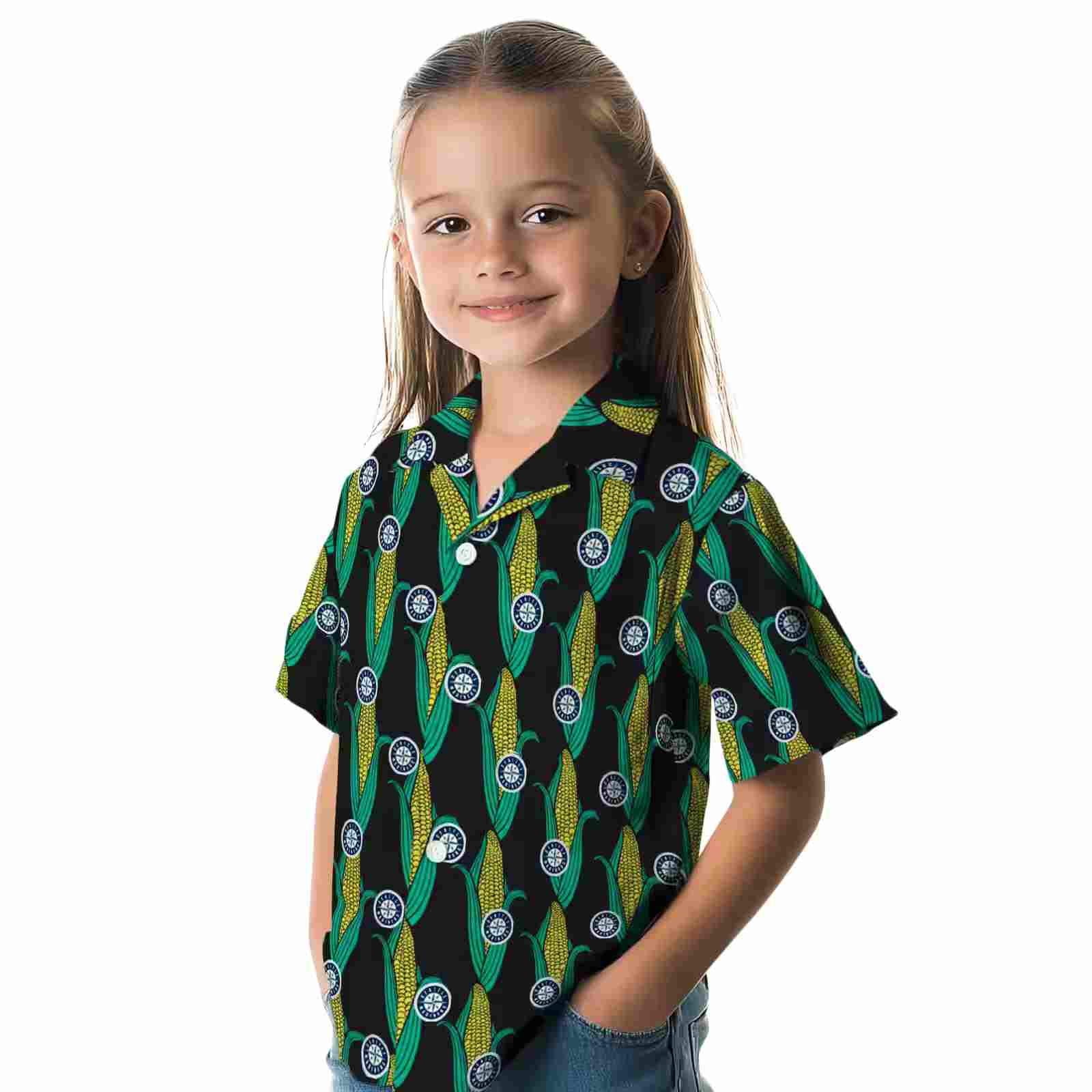 seattle mariners corn motifs black green hawaiian shirt premium grade