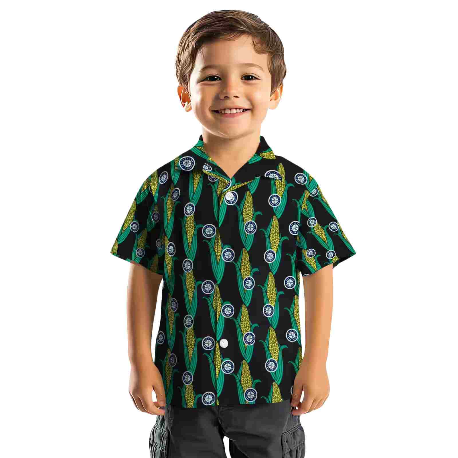 seattle mariners corn motifs black green hawaiian shirt top rated