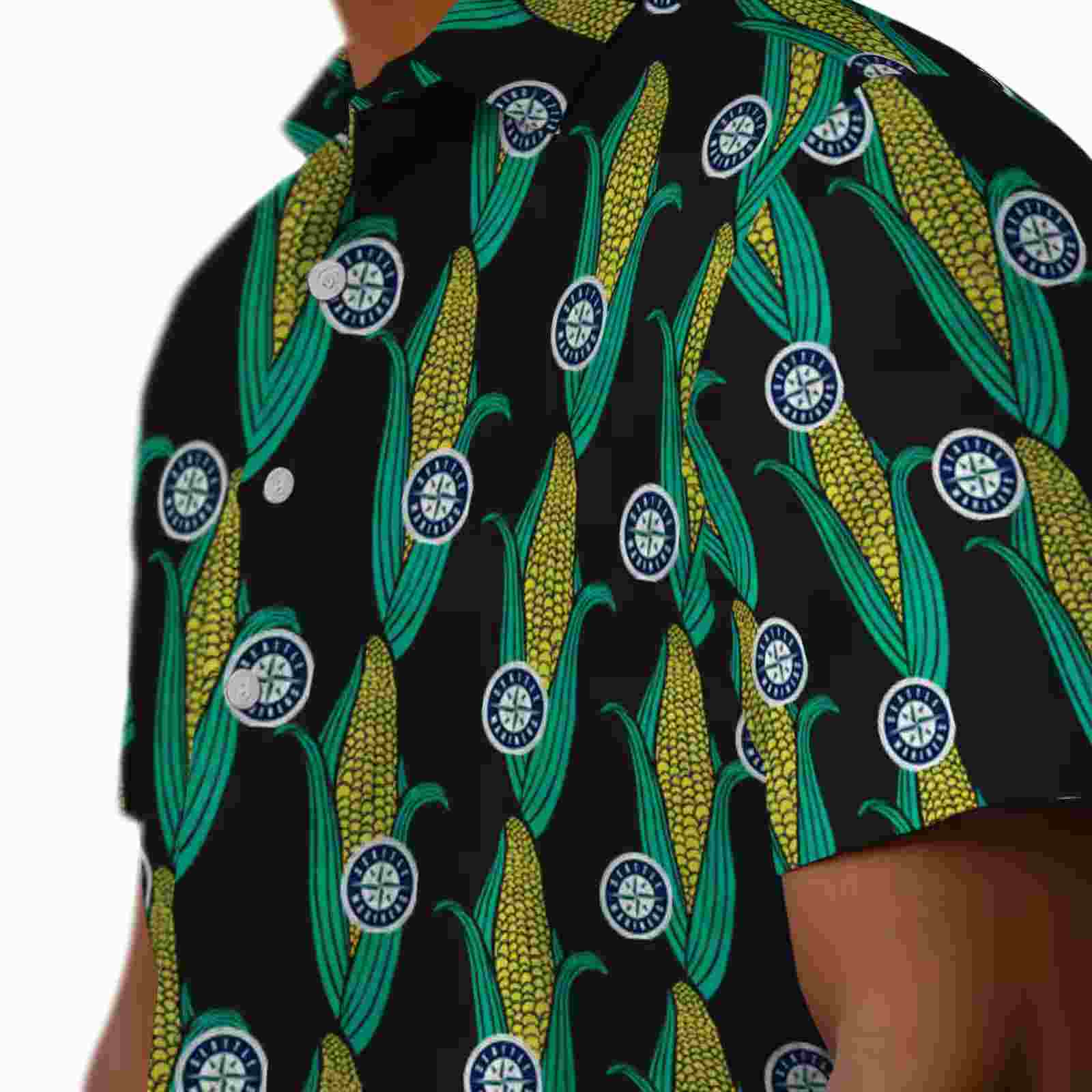 seattle mariners corn motifs black green hawaiian shirt trendy