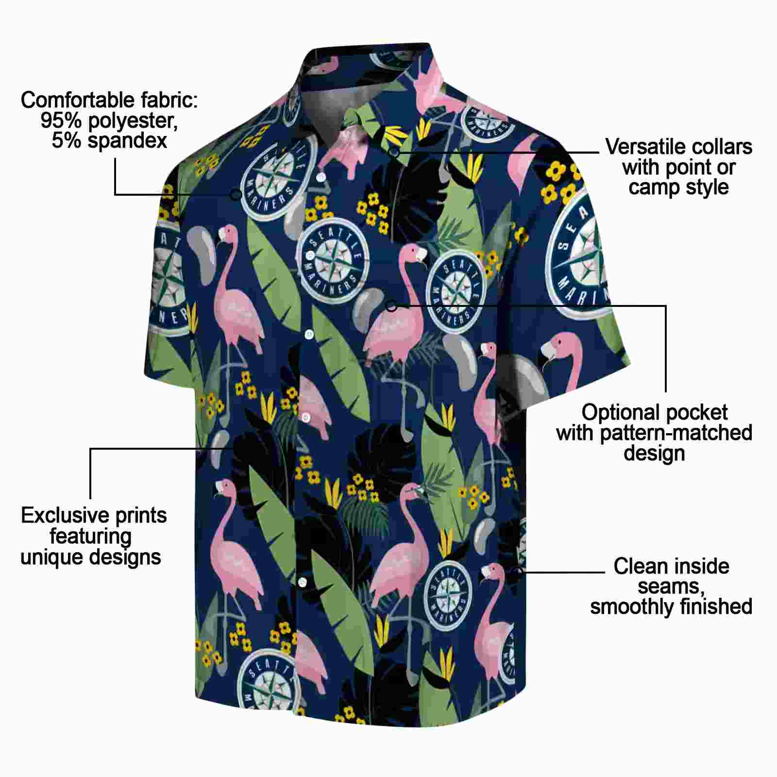 seattle mariners flamingo leaves navy blue hawaiian shirt new arrival