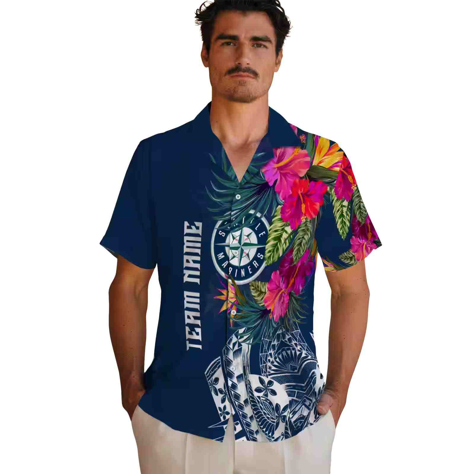 seattle mariners floral polynesian navy blue hawaiian shirt fashion forward