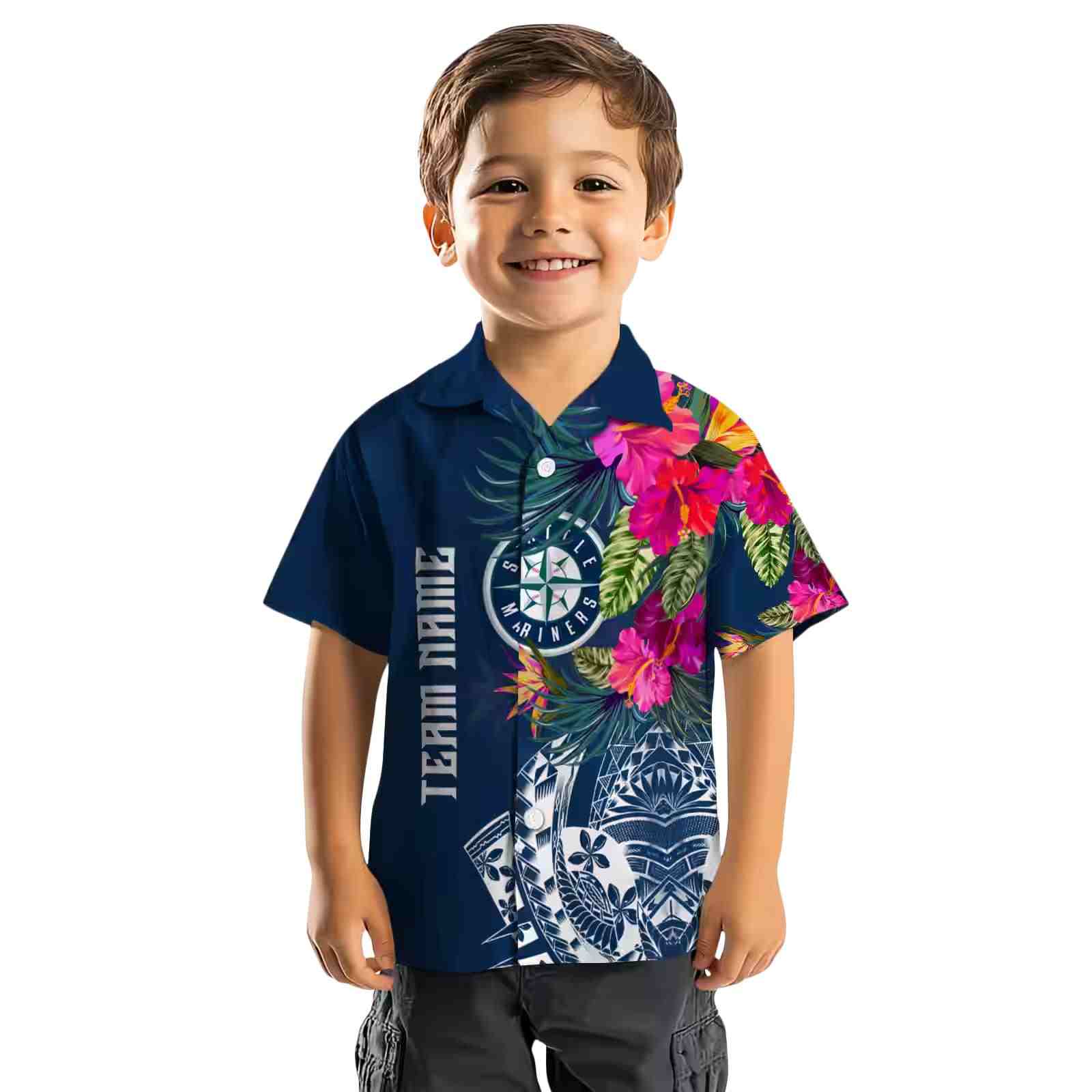 seattle mariners floral polynesian navy blue hawaiian shirt top rated