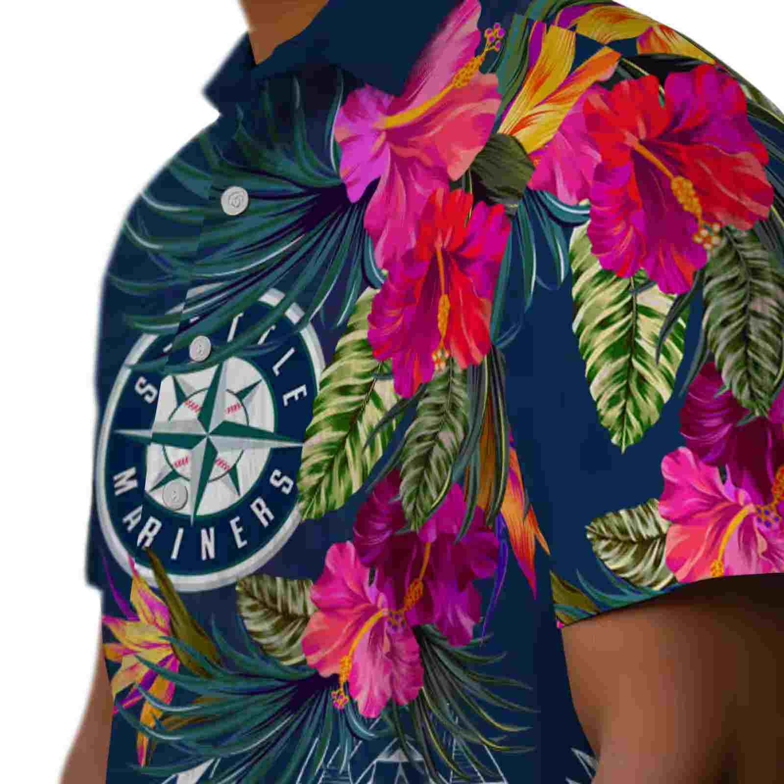 seattle mariners floral polynesian navy blue hawaiian shirt trendy