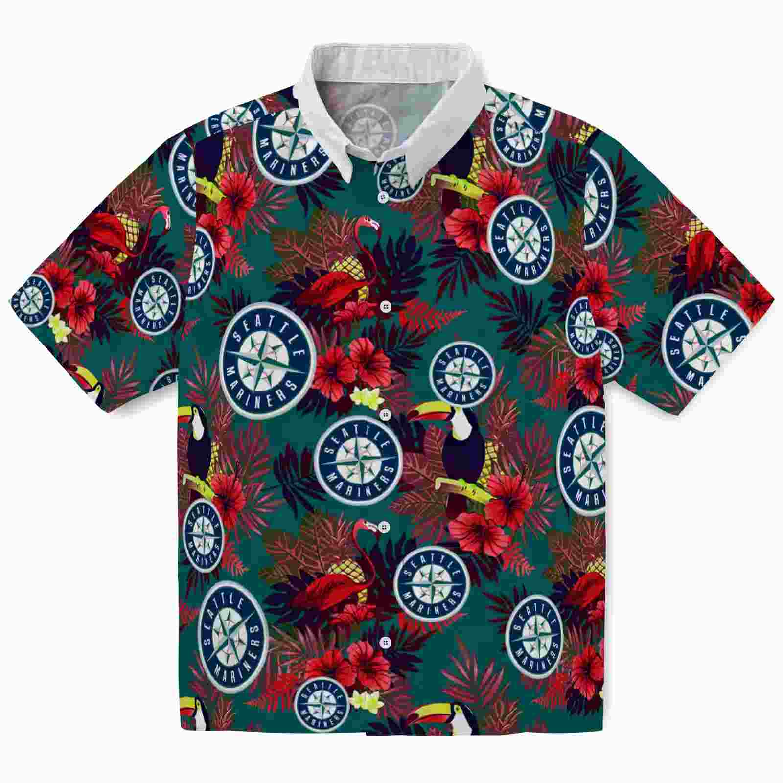 Seattle Mariners Floral Toucan Navy Blue Red Hawaiian Shirt