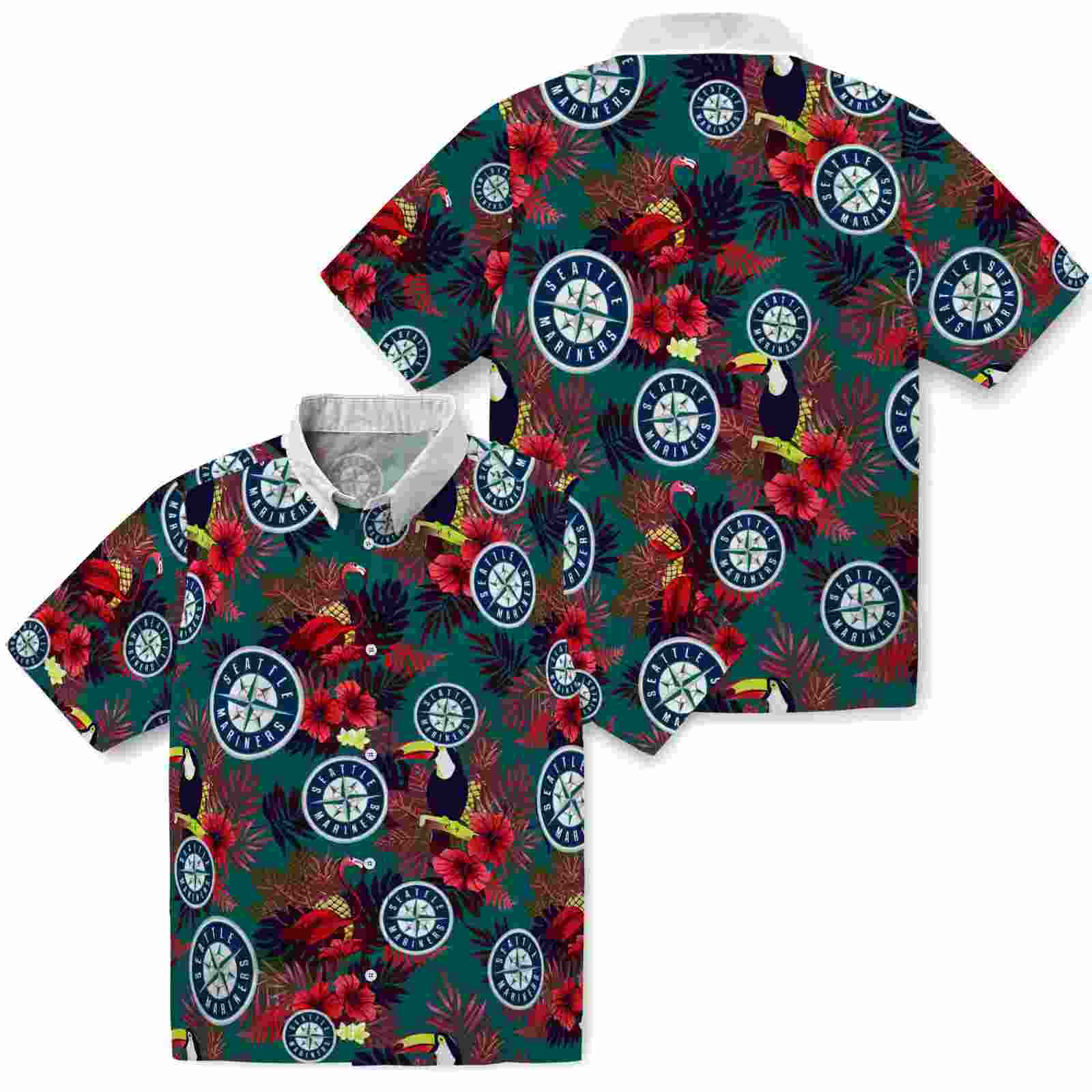 seattle mariners floral toucan navy blue red hawaiian shirt high quality