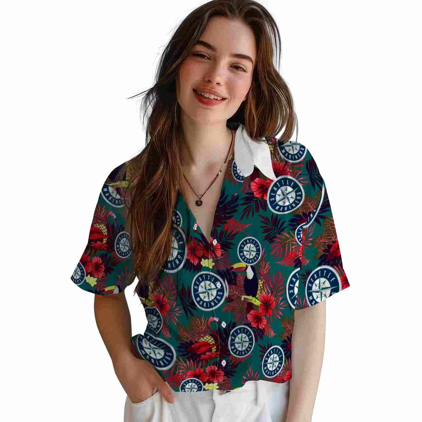 seattle mariners floral toucan navy blue red hawaiian shirt latest model