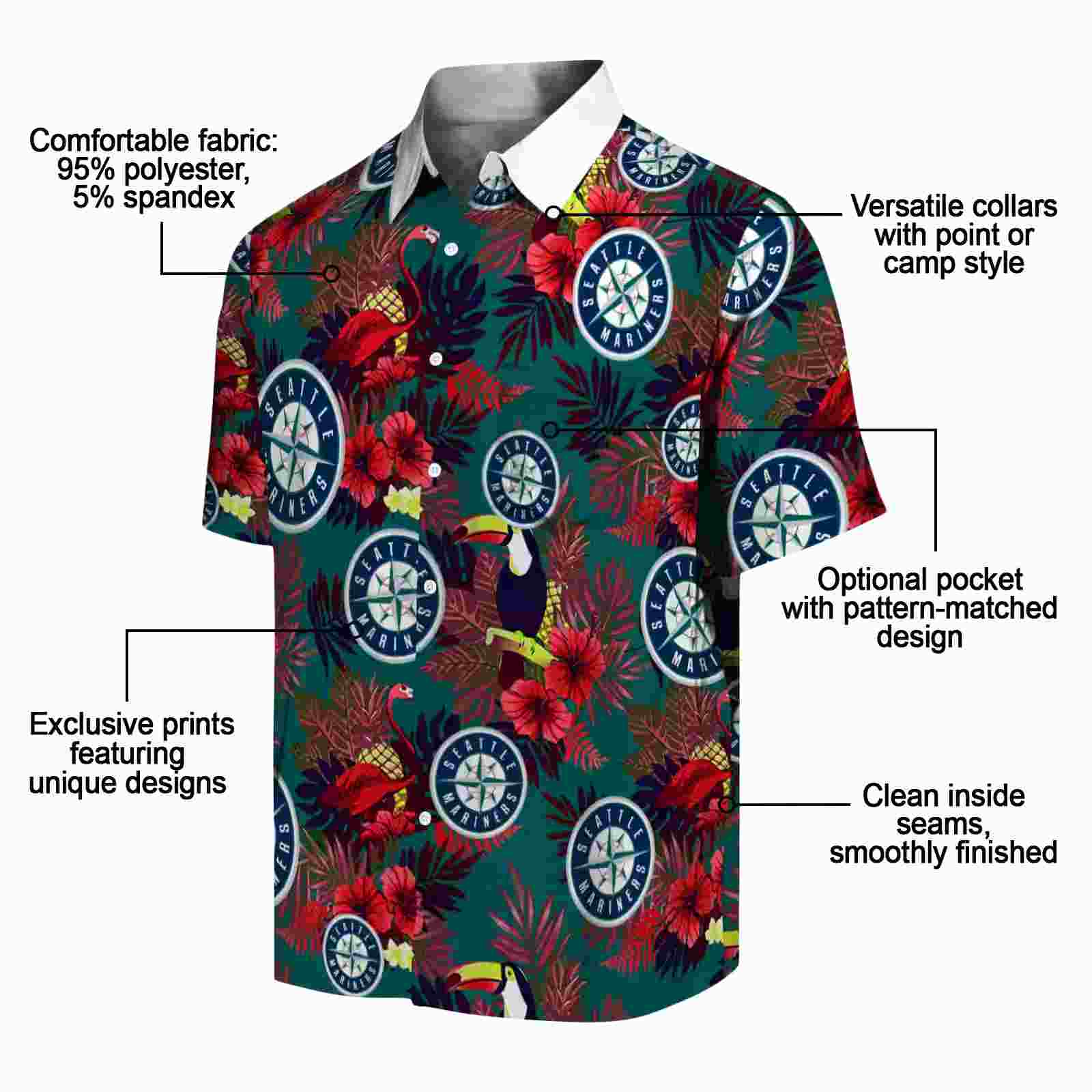 seattle mariners floral toucan navy blue red hawaiian shirt new arrival