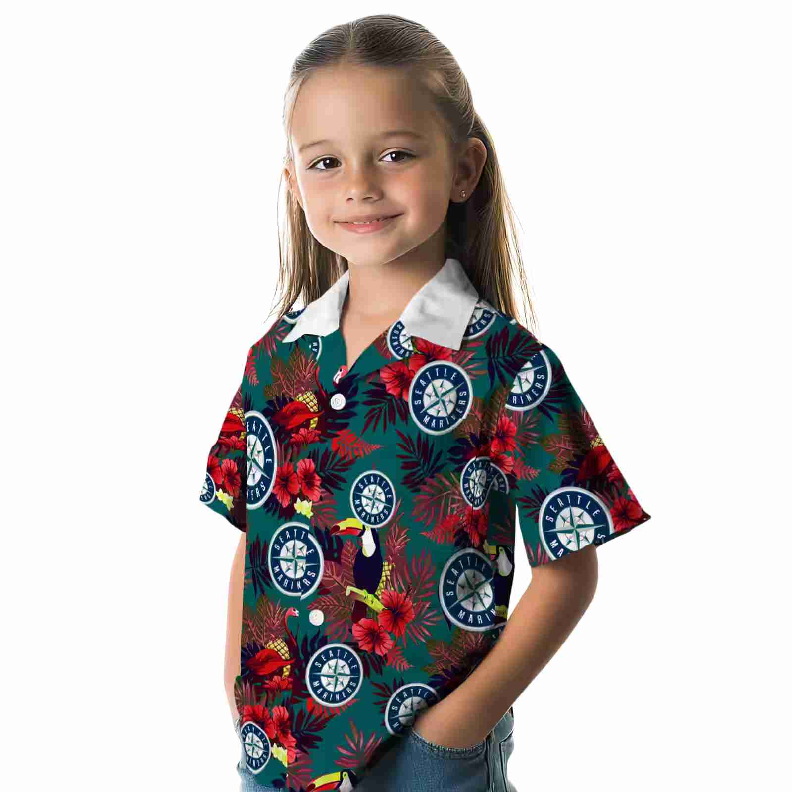 seattle mariners floral toucan navy blue red hawaiian shirt premium grade