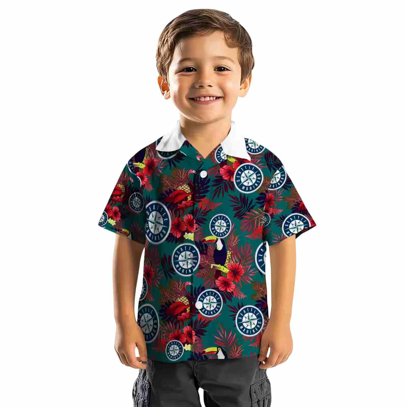 seattle mariners floral toucan navy blue red hawaiian shirt top rated