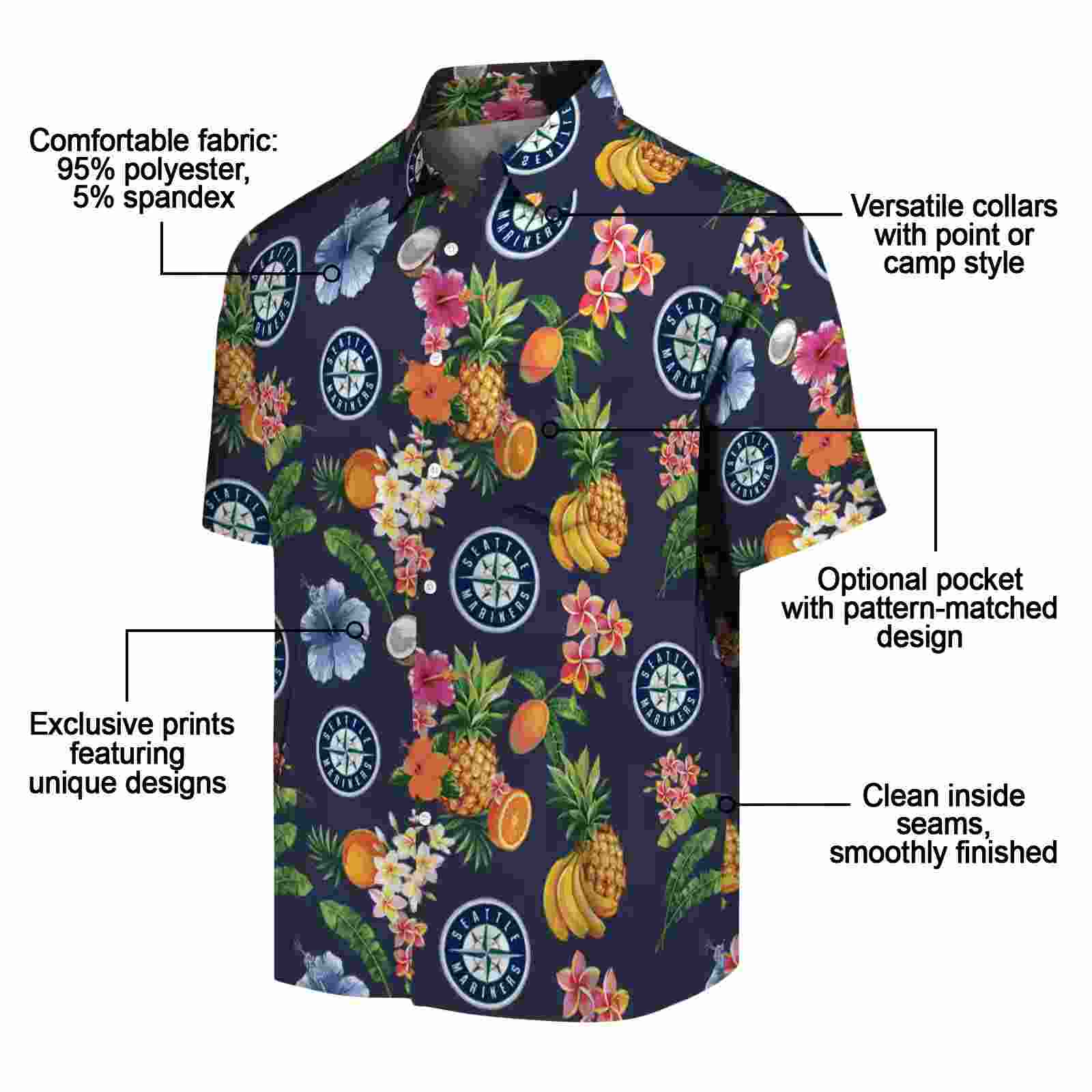 seattle mariners hibiscus and fruit navy blue hawaiian shirt new arrival