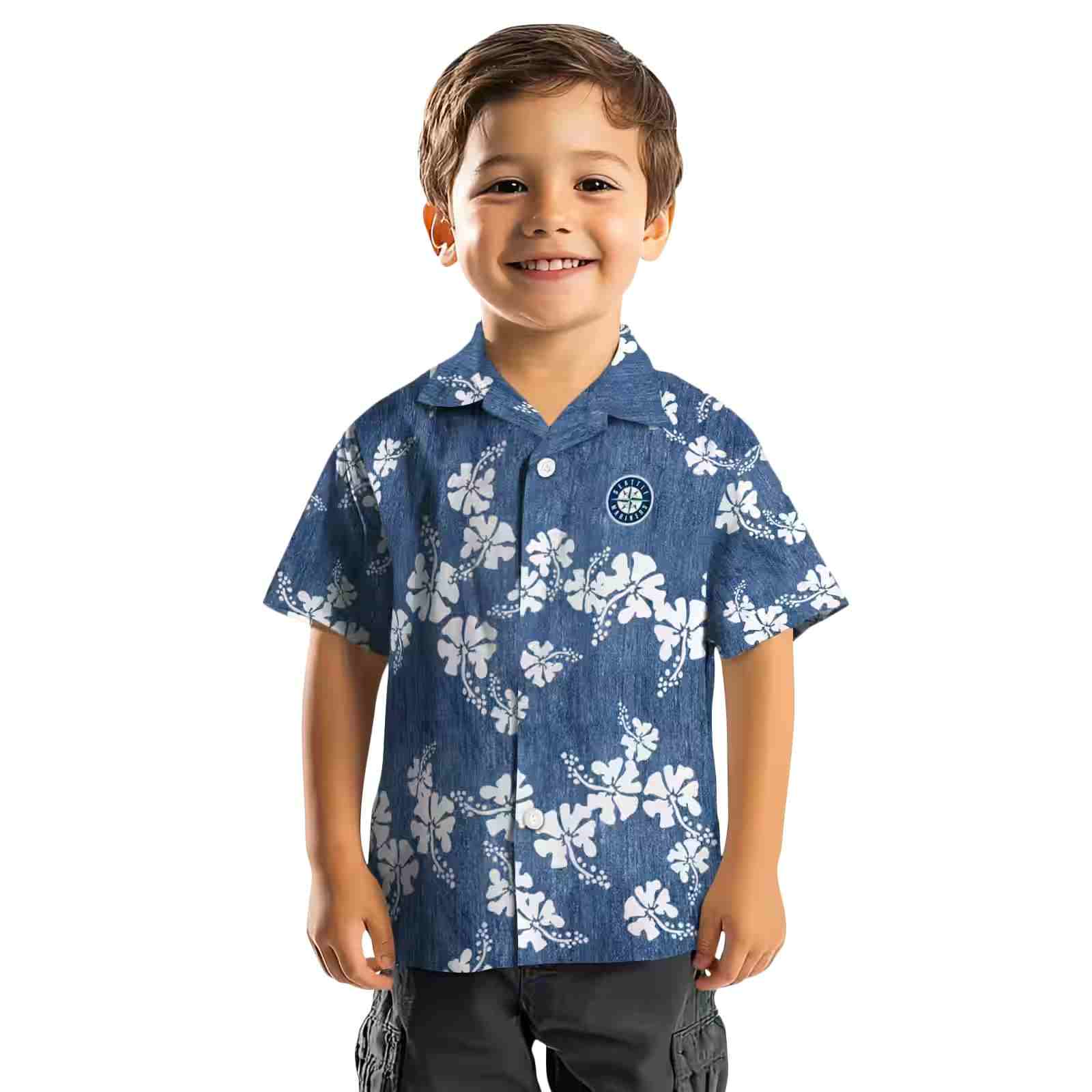 seattle mariners hibiscus clusters navy blue hawaiian shirt top rated