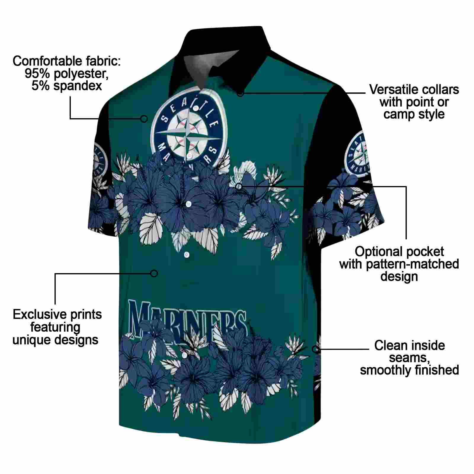 seattle mariners hibiscus stripe navy blue black hawaiian shirt new arrival