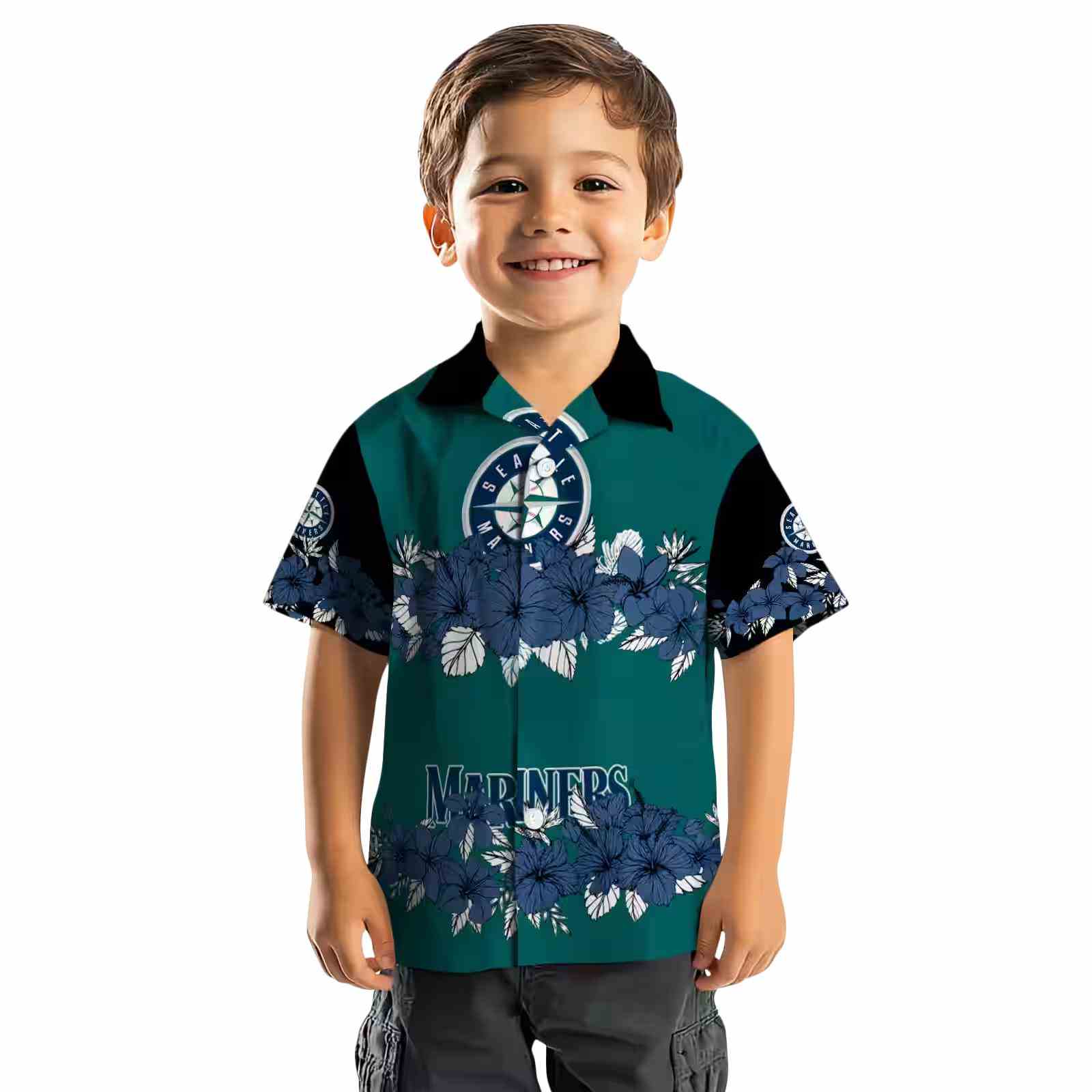 seattle mariners hibiscus stripe navy blue black hawaiian shirt top rated