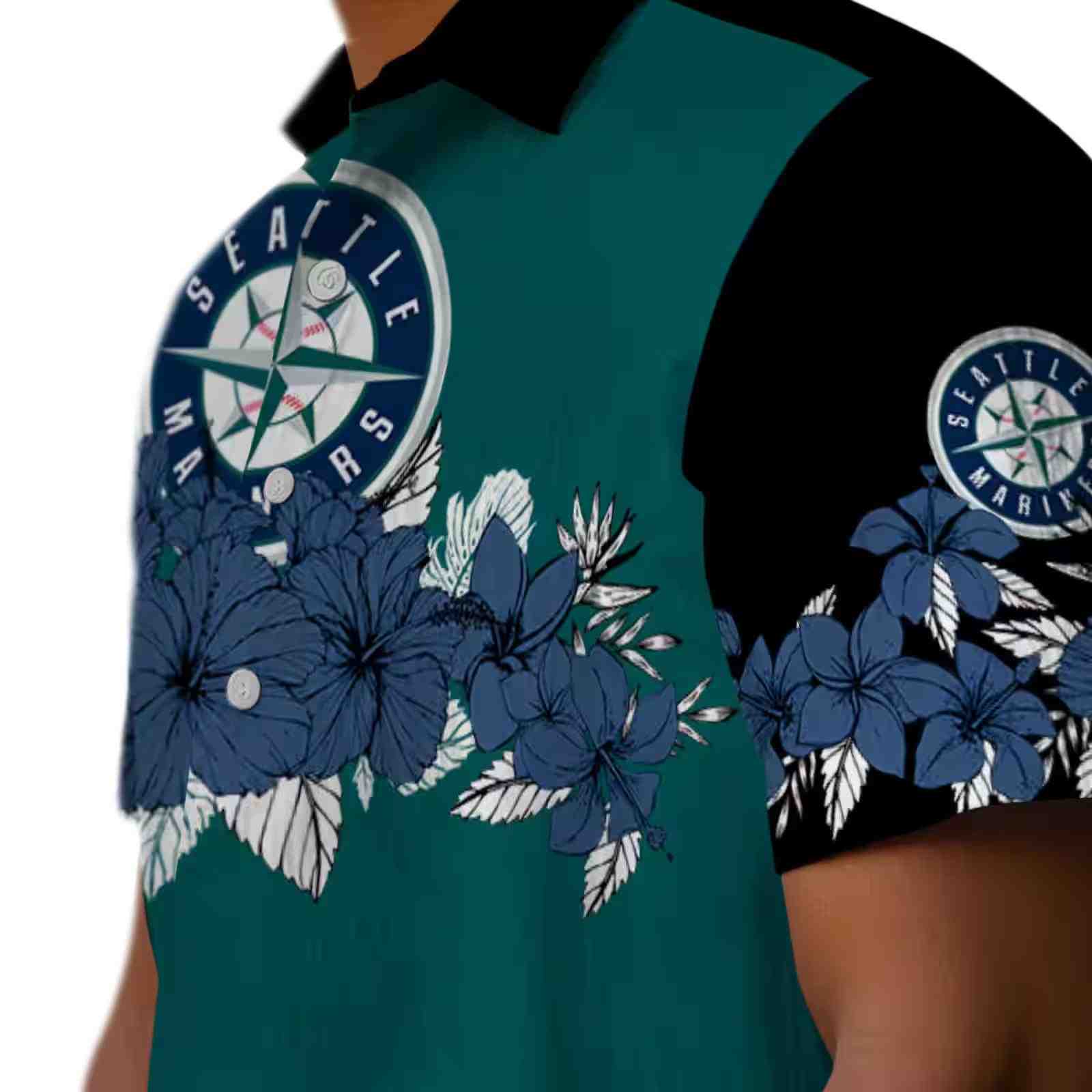 seattle mariners hibiscus stripe navy blue black hawaiian shirt trendy