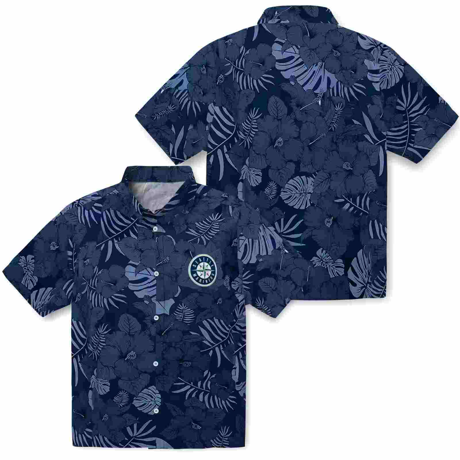 seattle mariners jungle vibes navy blue hawaiian shirt high quality