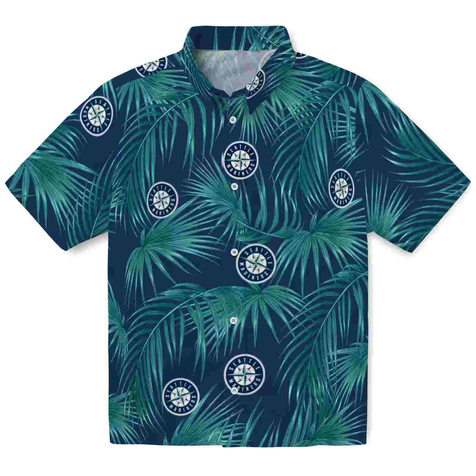 Seattle Mariners Leafy Palms Navy Blue Hawaiian Shirt