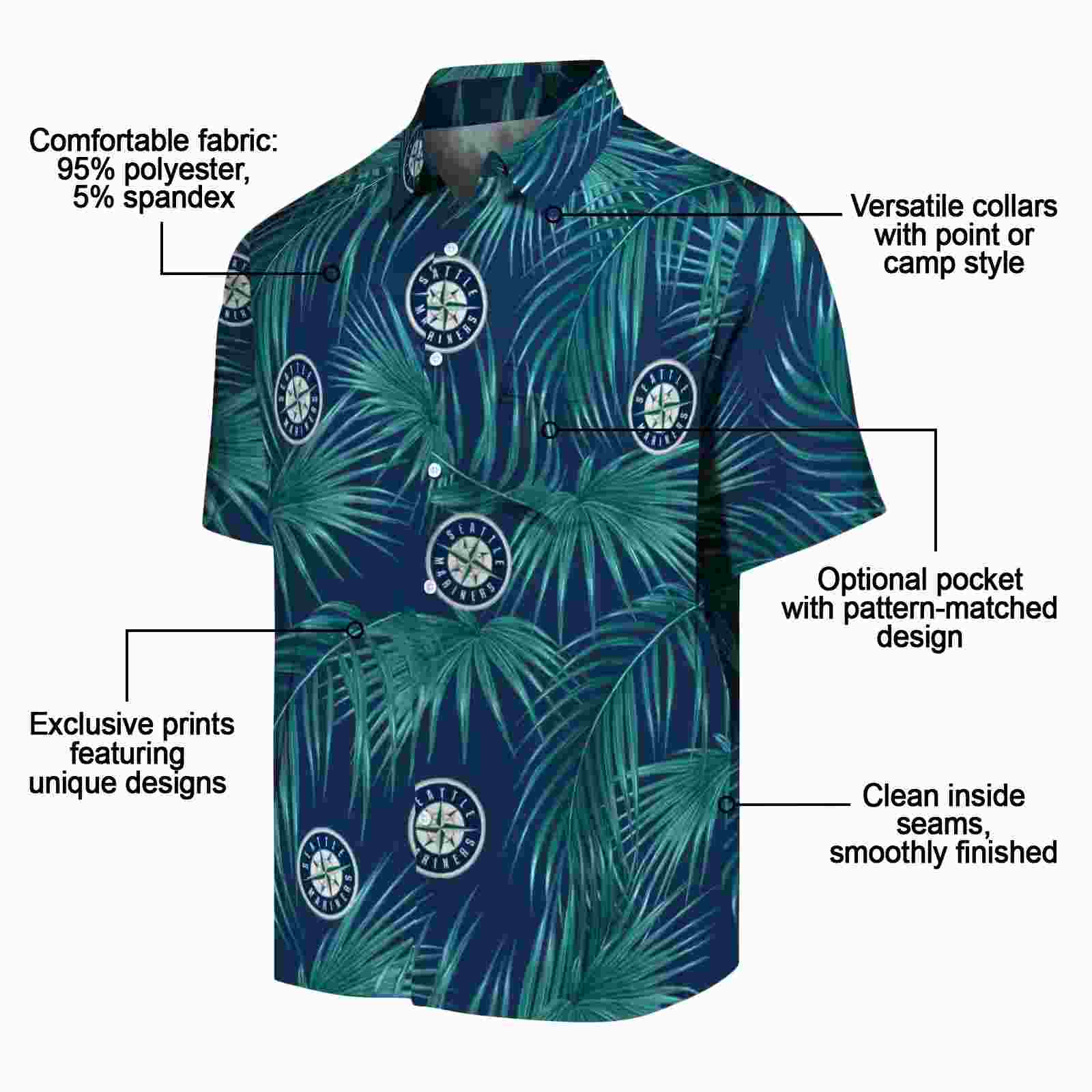 seattle mariners leafy palms navy blue hawaiian shirt new arrival