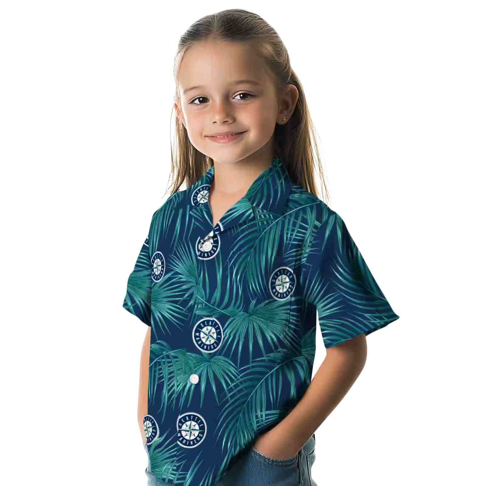 seattle mariners leafy palms navy blue hawaiian shirt premium grade