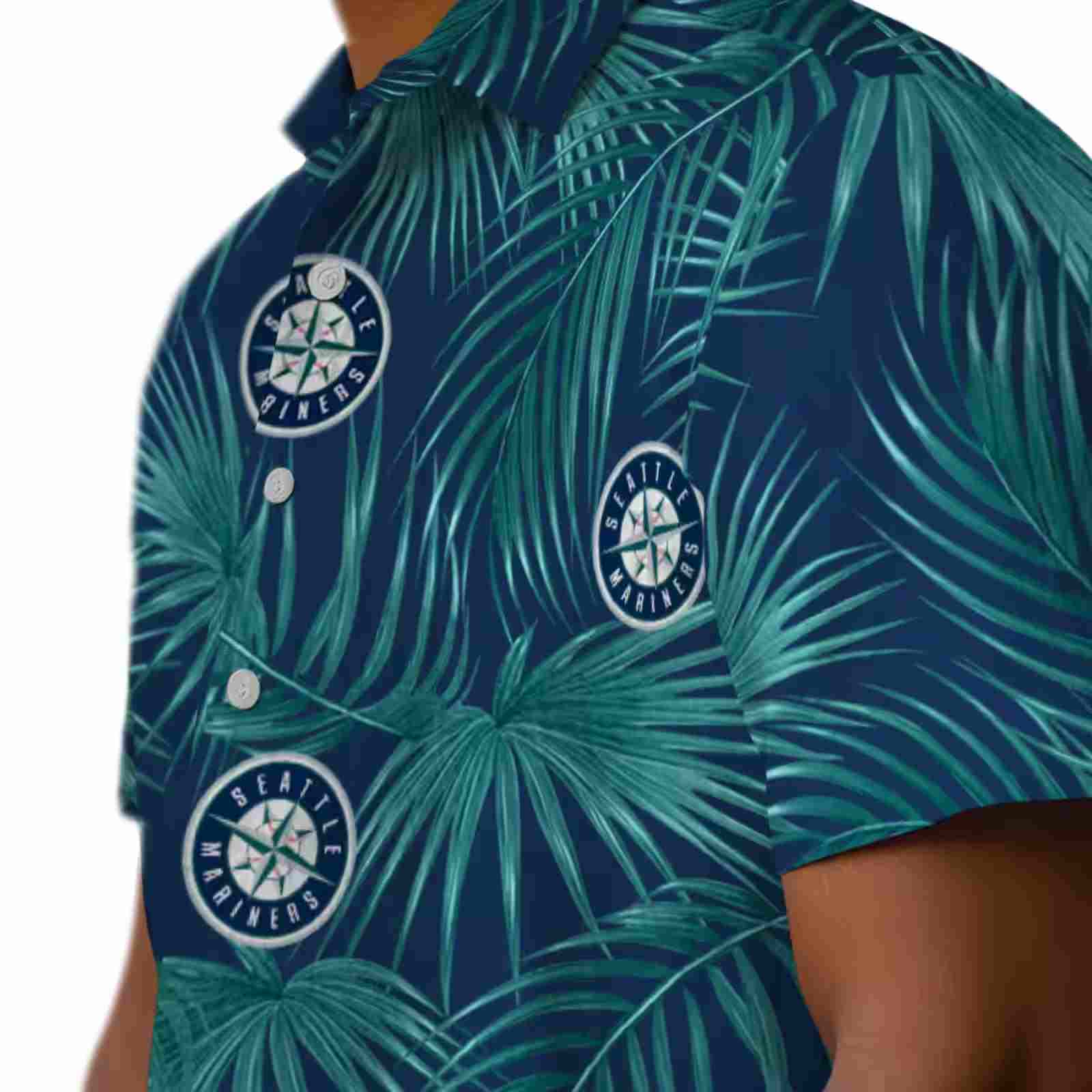 seattle mariners leafy palms navy blue hawaiian shirt trendy