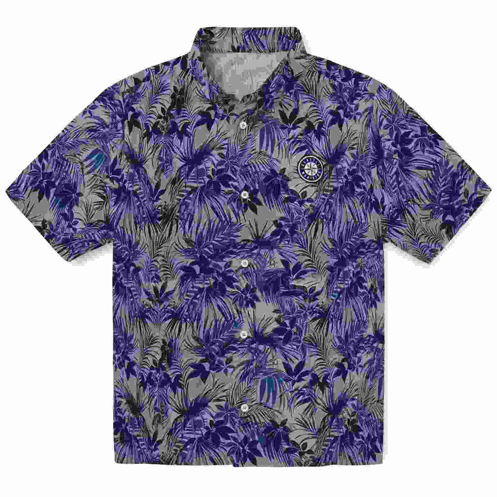 Seattle Mariners Leafy Pattern Navy Blue Hawaiian Shirt